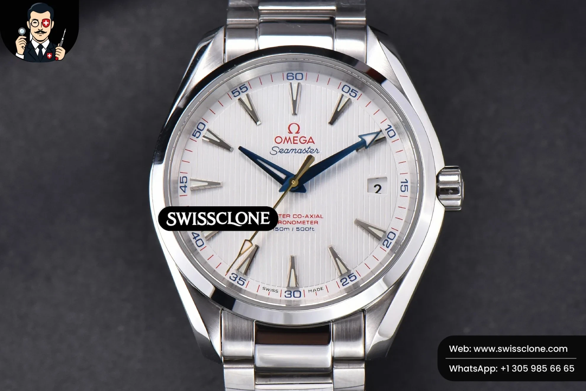 Omega Aqua Terra 150M 41mm White Dial Gold Hand - 45-Degree Case Profile & Crown View | 1:1 Swiss Super Clone