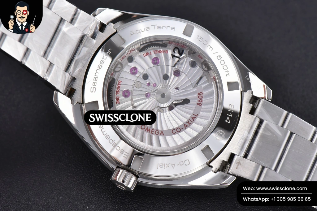 Omega Aqua Terra 150M 43mm GMT Black Textured Dial SS Bracelet A8605 (VSF) 1:1 Super Clone - Atelier QC Inspection Angle 15