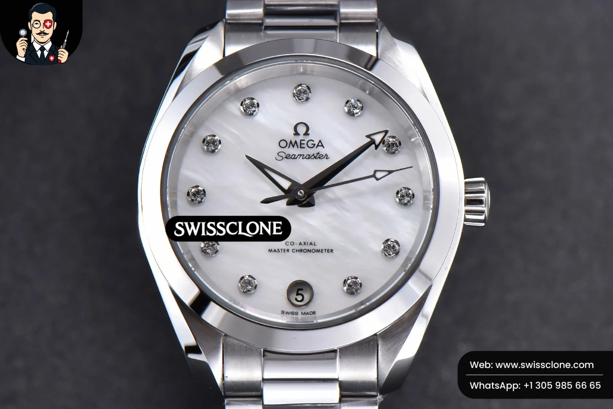 Omega Aqua Terra 150M Ladies 34mm White Dial Diamond Marker 1:1 Super Clone - Dial Macro Close-Up