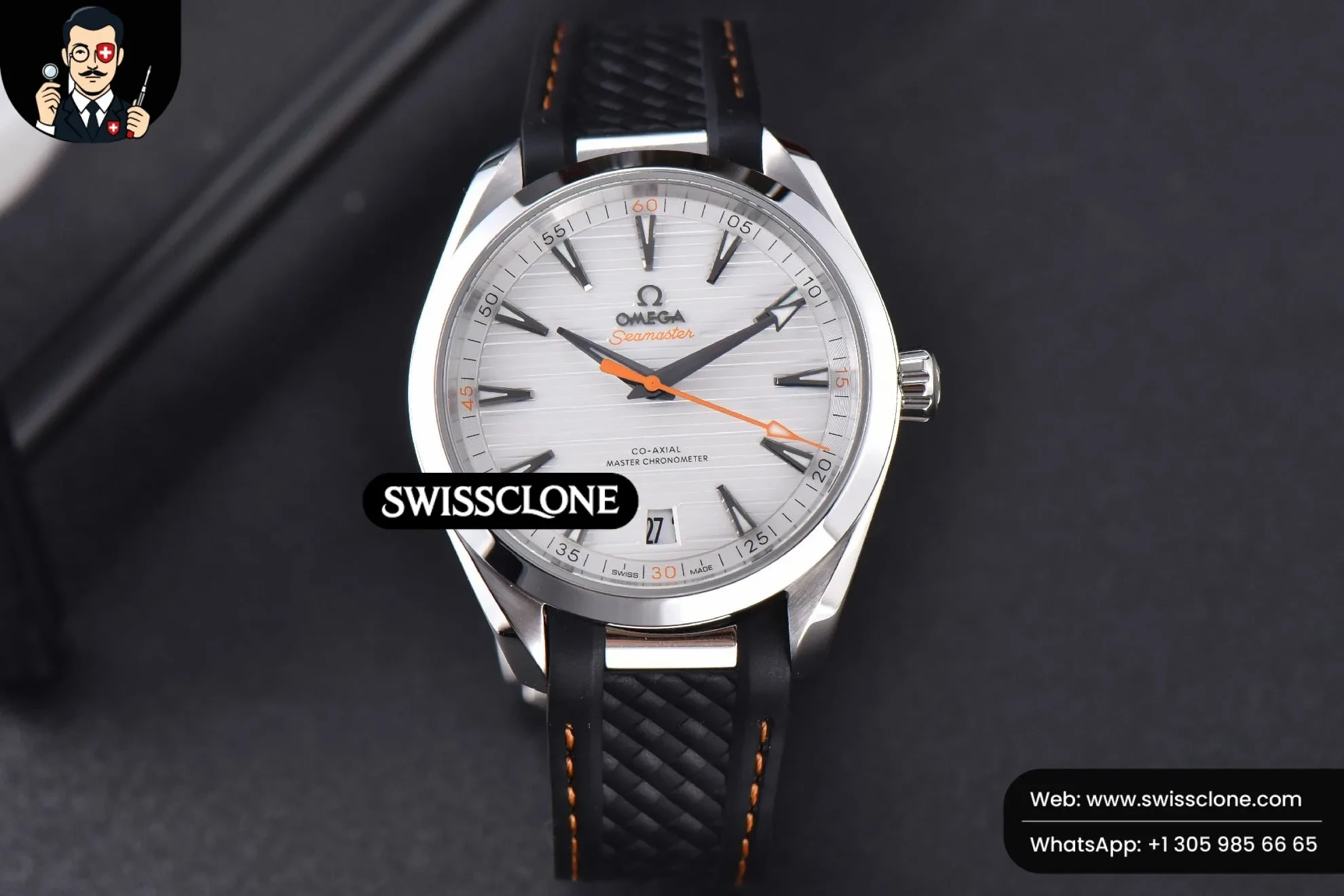 Omega Aqua Terra 150M SeaMaster 41mm White Dial Orange Hands Black Rubber