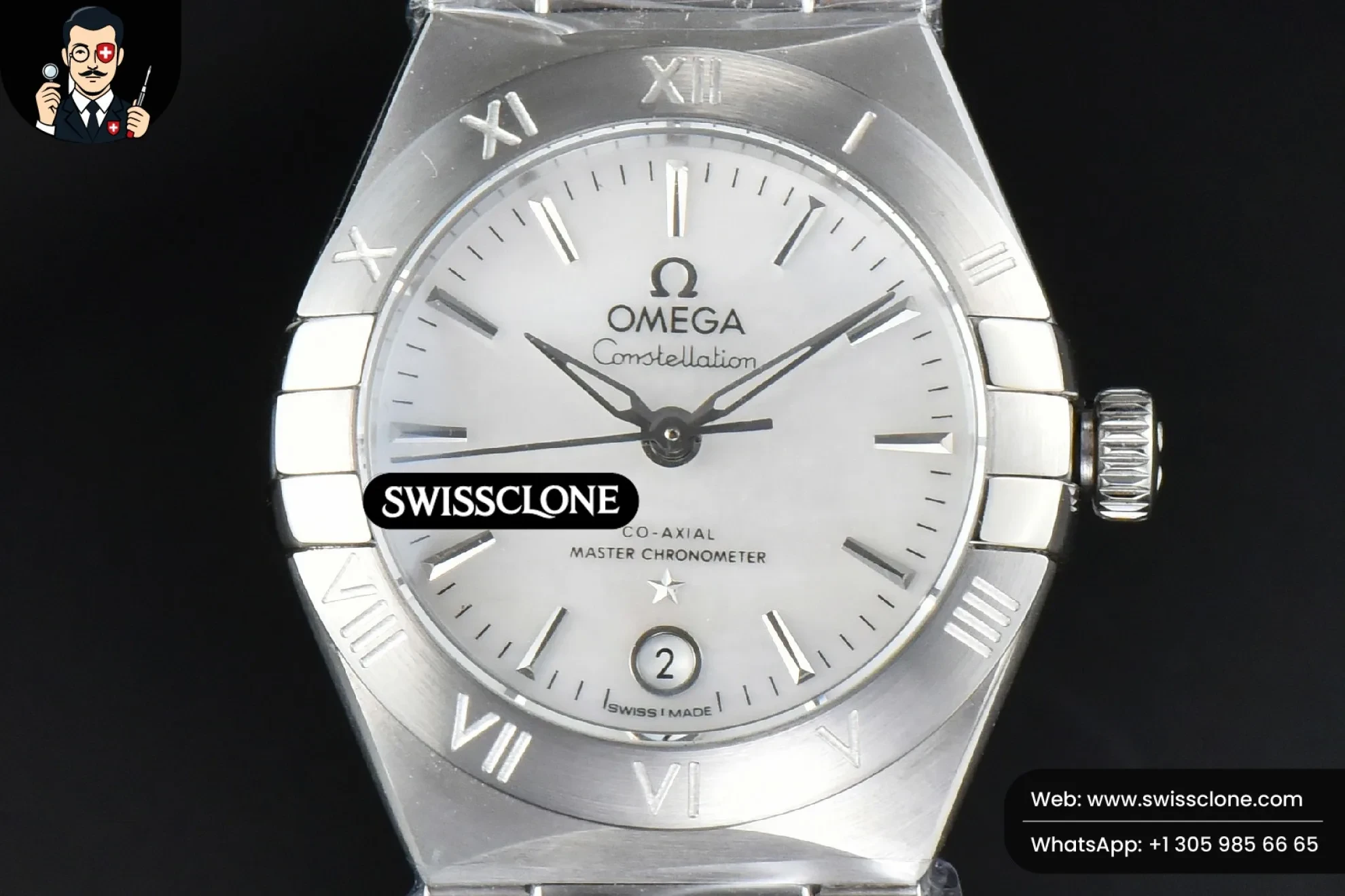 Omega Constellation 29mm TWSF White Dial Stick Marker - 45-Degree Case Profile & Crown View | 1:1 Swiss Super Clone