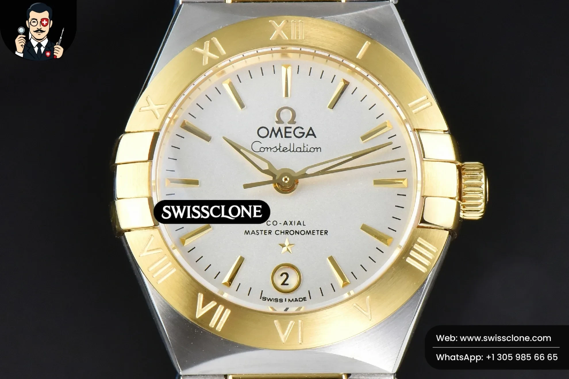 Omega Constellation 29mm TWSF White Dial YG/SS 1:1 Super Clone - Dial Macro Close-Up