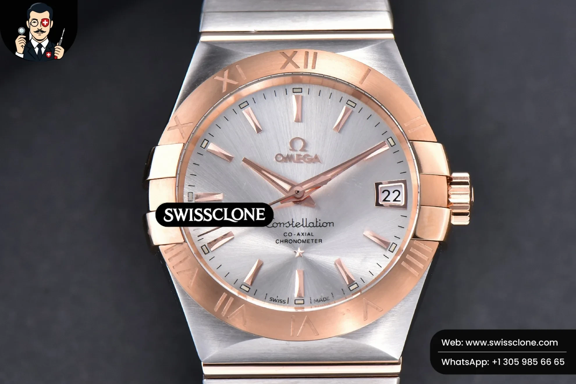 Omega Constellation 38mm SS/RG Silver Dial Stick Markers on SS/RG