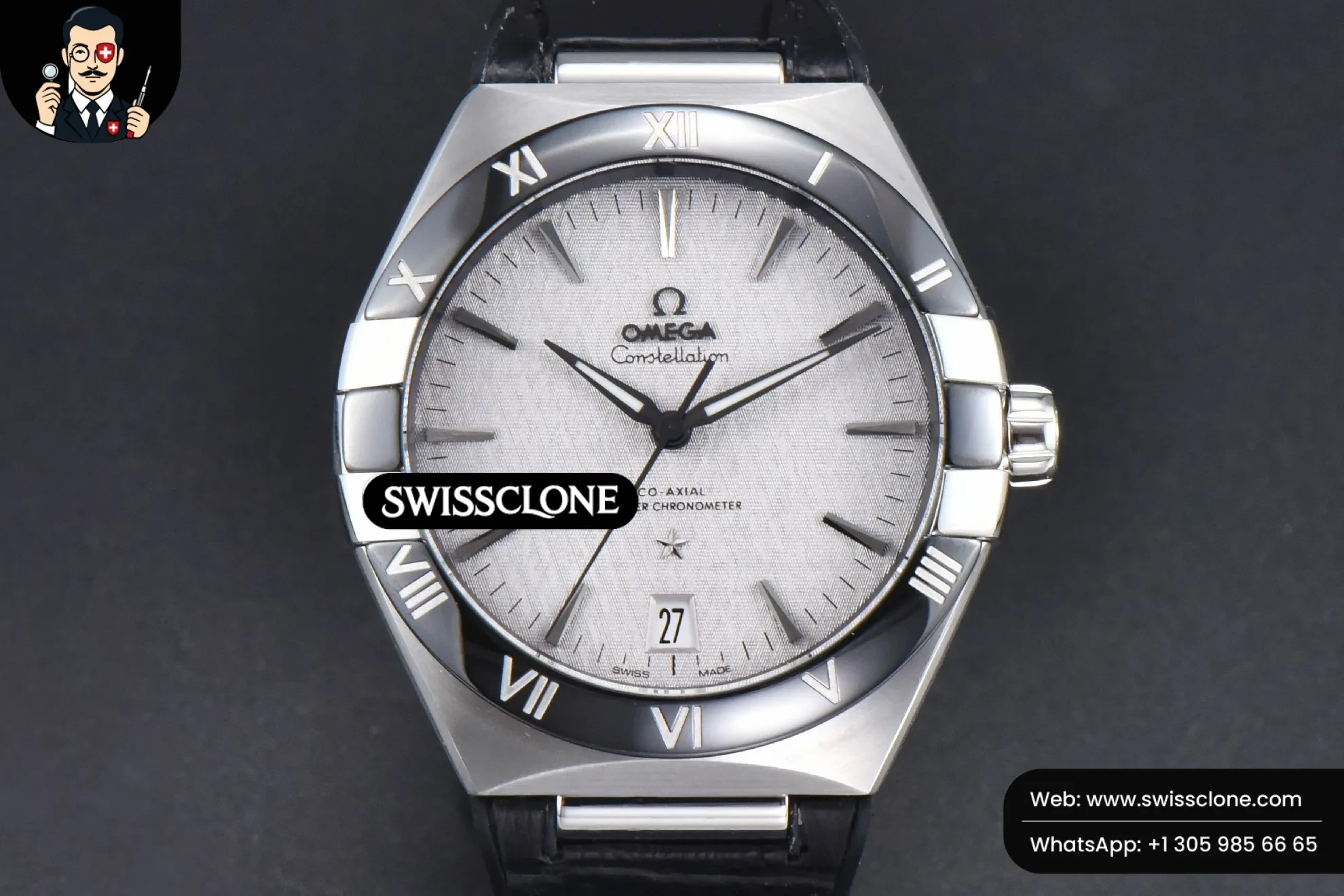 Omega Constellation 41mm Black Dial Black Black/Silver Bezel Gummy 1:1 Super Clone - Dial Macro Close-Up