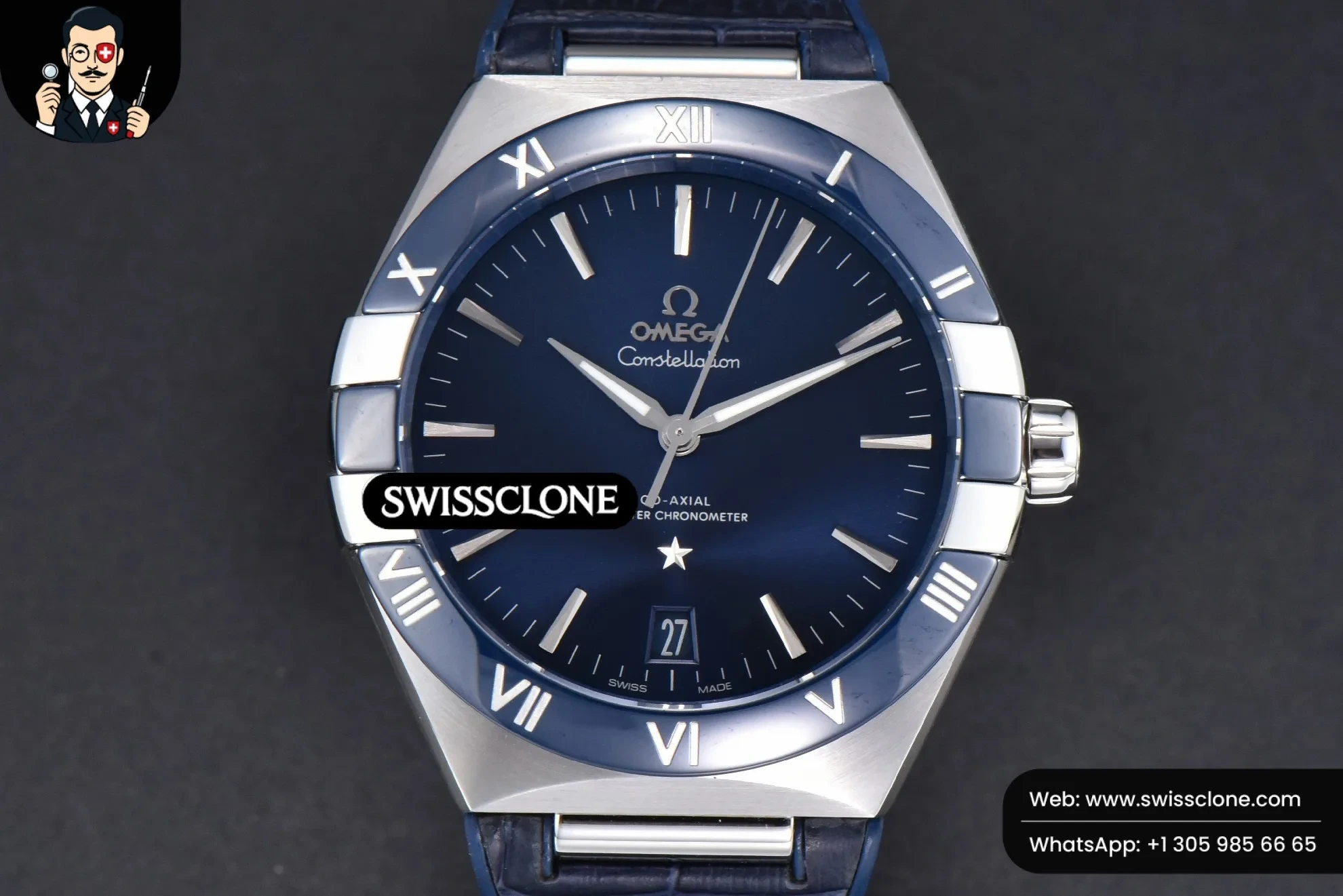 Omega Constellation 41mm Blue Ceramic Blue Dial Blue Gummy 1:1 Super Clone - Dial Macro Close-Up