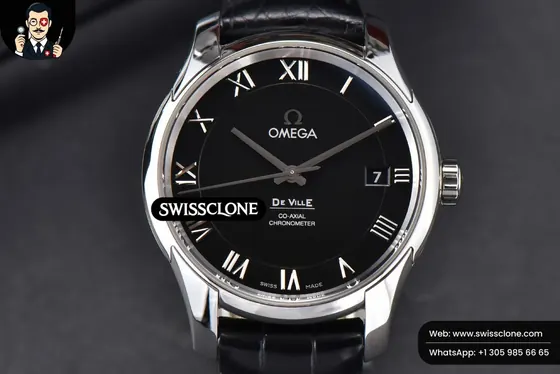 Omega De Ville Hour Vision 41mm Black Dial Black Croco 1:1 Super Clone - Clasp & Bracelet Finishing