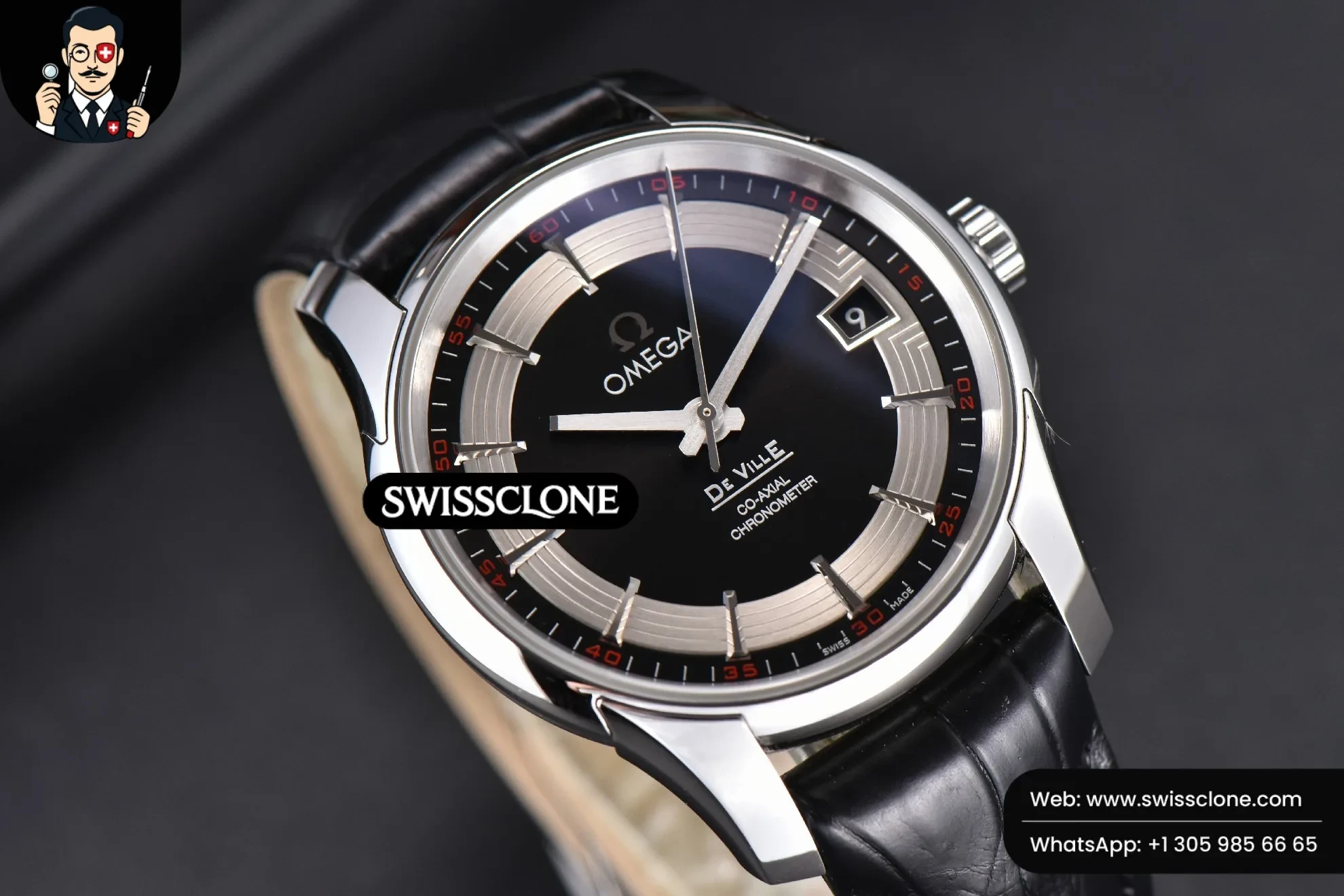 Omega De Ville Hour Vision 41mm Black/Silver Dial Black Croco 1:1 Super Clone - On-Wrist Presence View