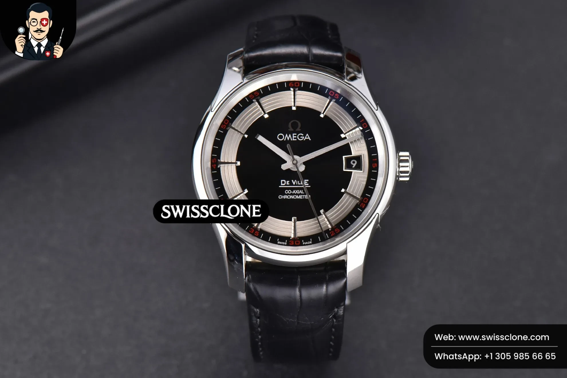 Omega De Ville Hour Vision 41mm Black/Silver Dial Black Croco