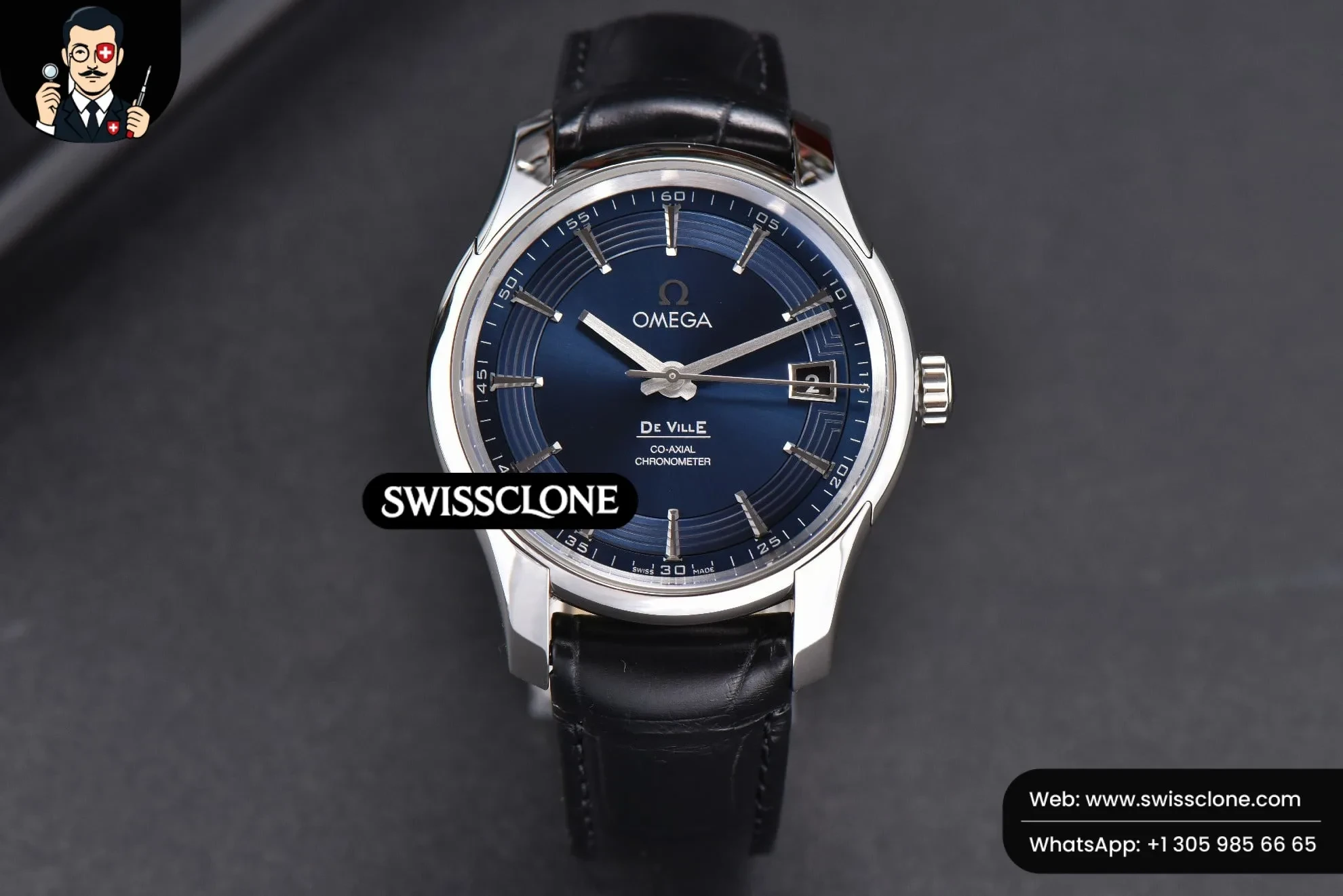Omega De Ville Hour Vision 41mm Blue/Silver Dial Black Croco