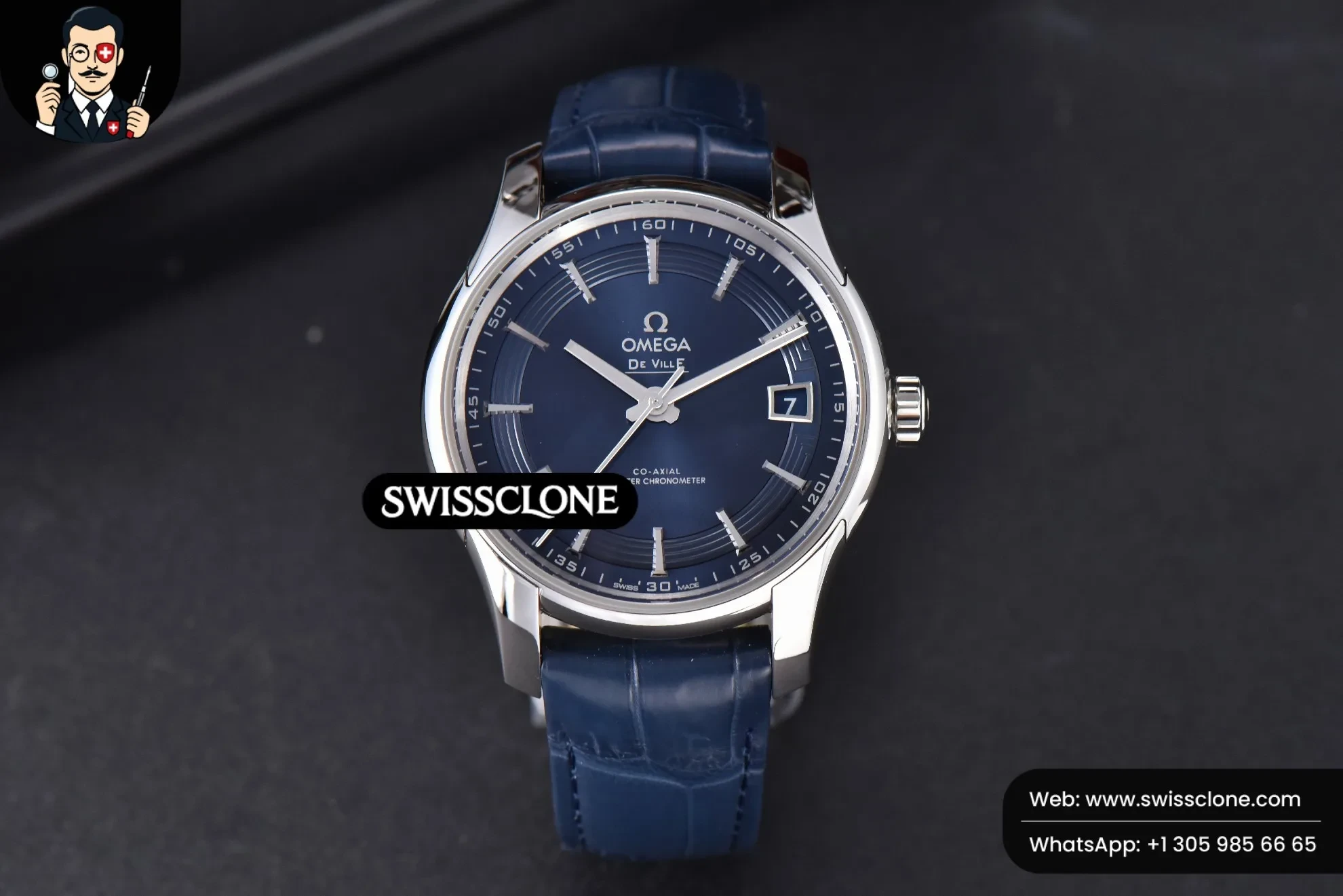 Omega De Ville Hour Vision 41mm Blue/Silver Dial Blue Croco