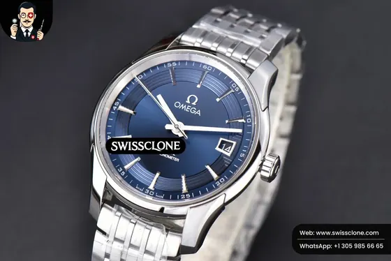 Omega De Ville Hour Vision 41mm Blue/Silver Dial Stick Marker 1:1 Super Clone - Dial Macro Close-Up