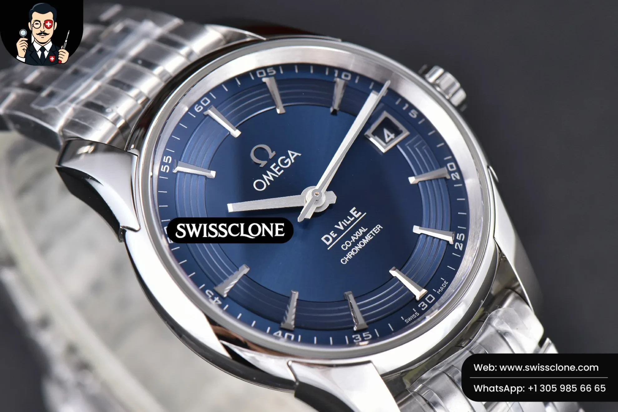 Omega De Ville Hour Vision 41mm Blue/Silver Dial Stick Marker 1:1 Super Clone - On-Wrist Presence View