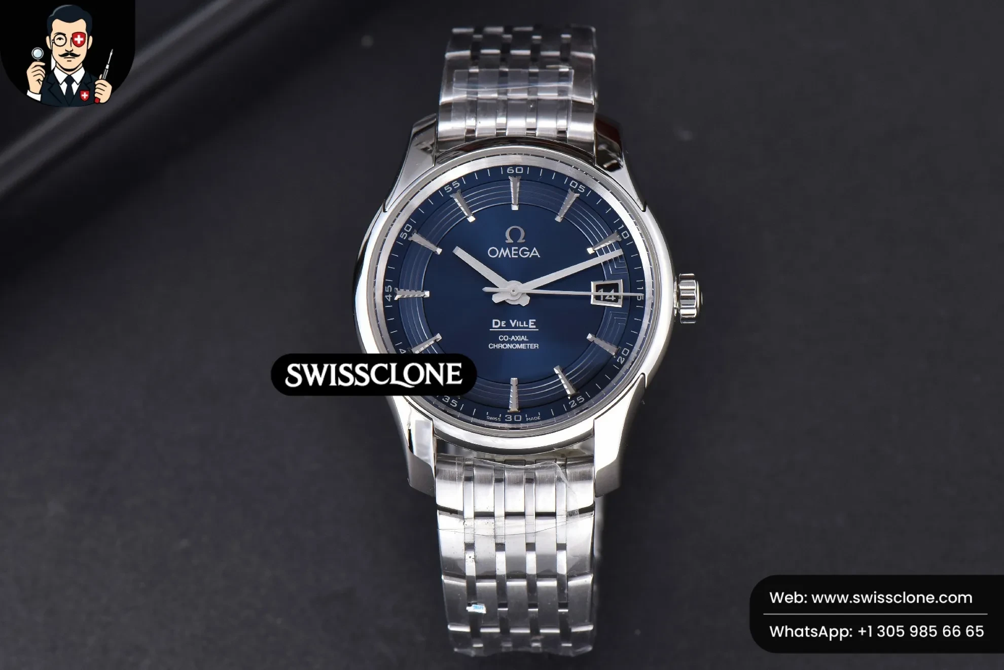 Omega De Ville Hour Vision 41mm Blue/Silver Dial Stick Marker