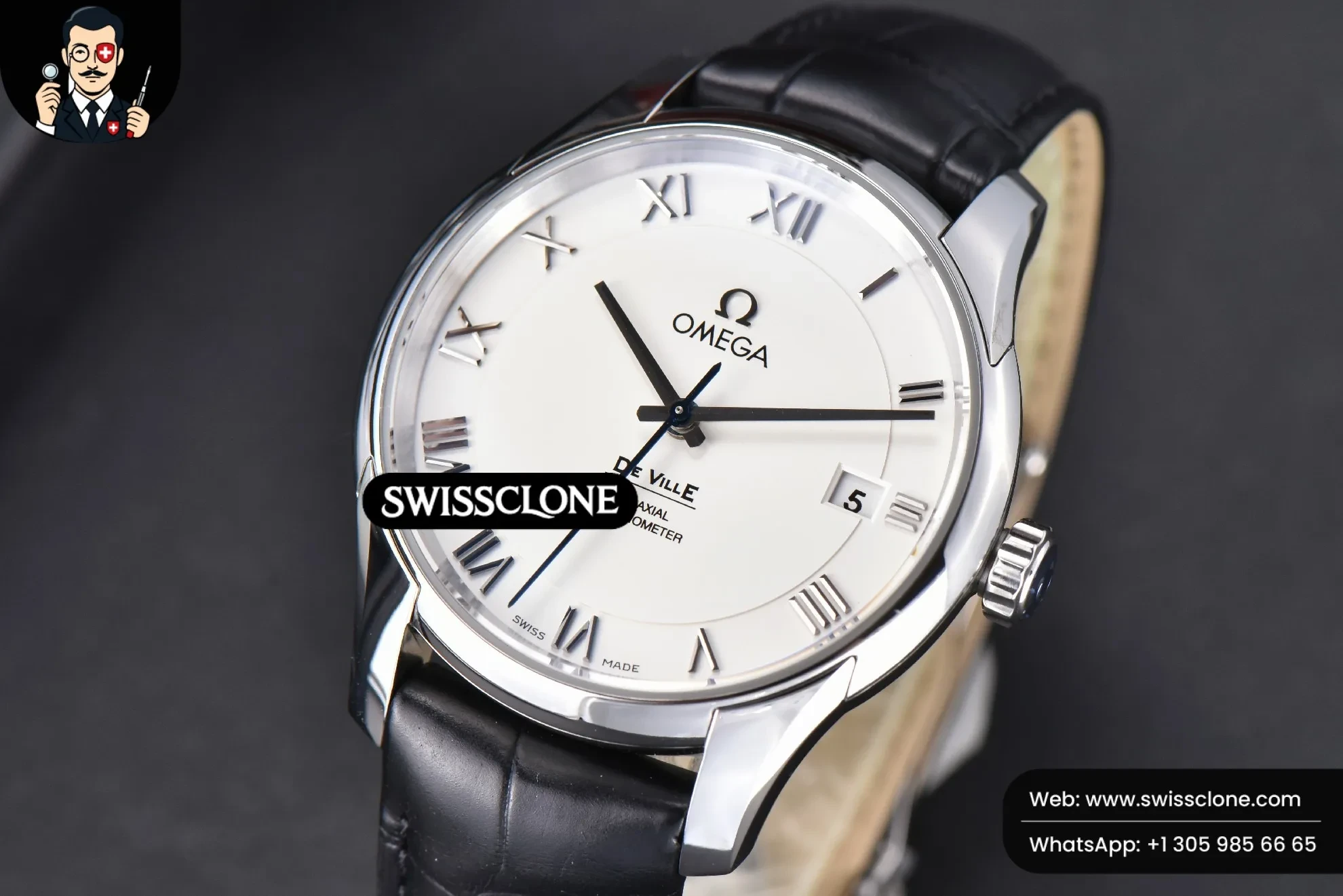 Omega De Ville Hour Vision 41mm White Dial Black Croco 1:1 Super Clone - Bezel & Case Profile