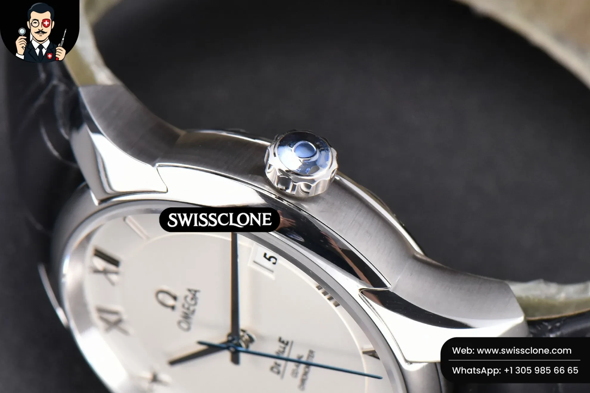 Omega De Ville Hour Vision 41mm White Dial Black Croco 1:1 Super Clone - Caseback & Cloned Calibre Movement