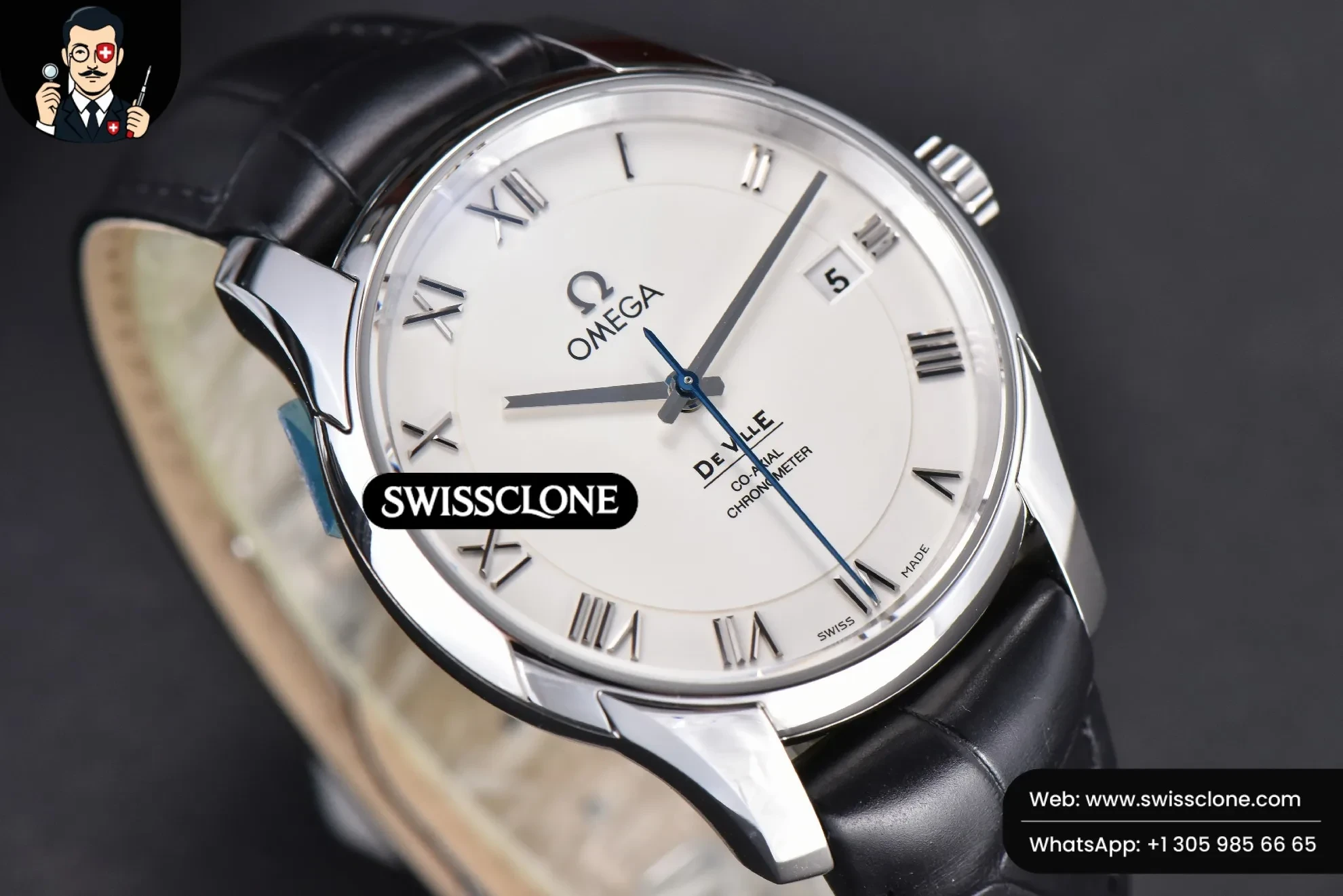 Omega De Ville Hour Vision 41mm White Dial Black Croco 1:1 Super Clone - On-Wrist Presence View