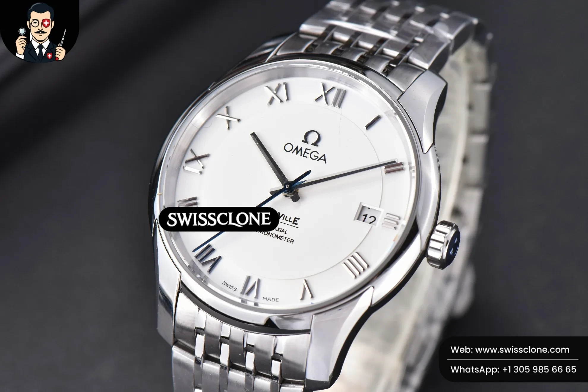 Omega De Ville Hour Vision 41mm White Dial Roma Marker 1:1 Super Clone - Dial Macro Close-Up