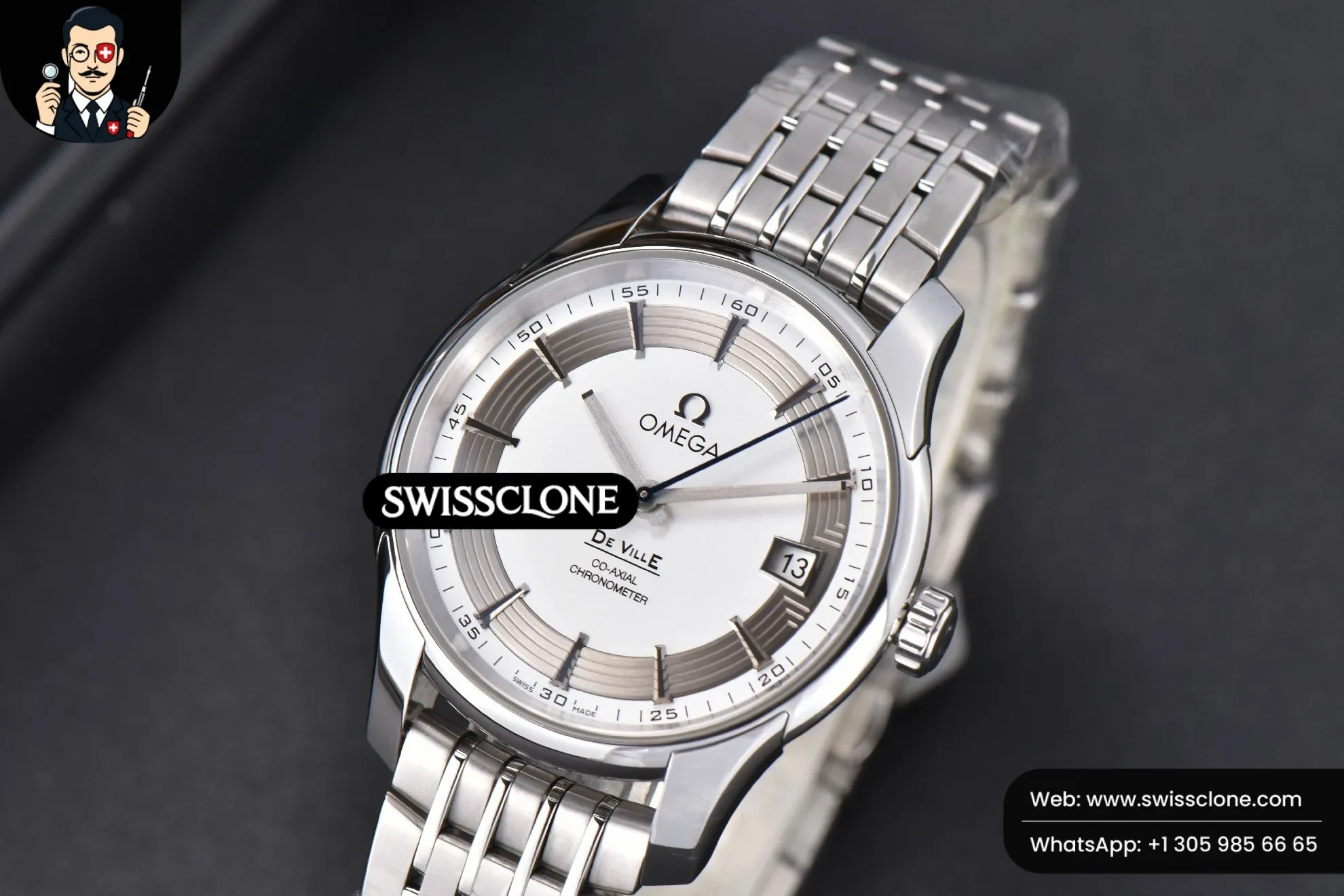 Omega De Ville Hour Vision 41mm White/Silver Dial 1:1 Super Clone - Dial Macro Close-Up