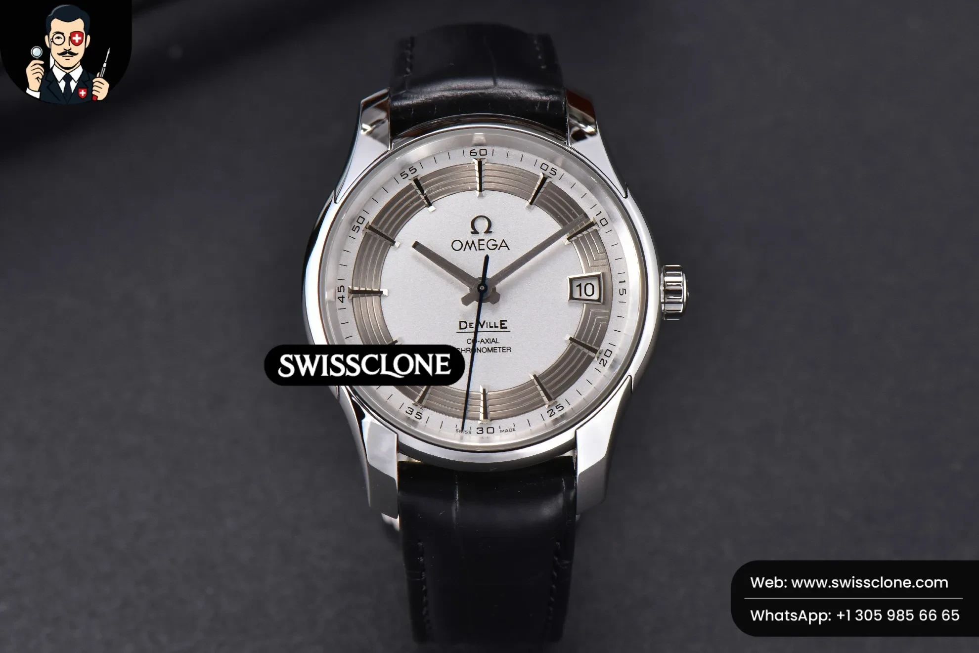 Omega De Ville Hour Vision 41mm White/Silver Dial Black Croco