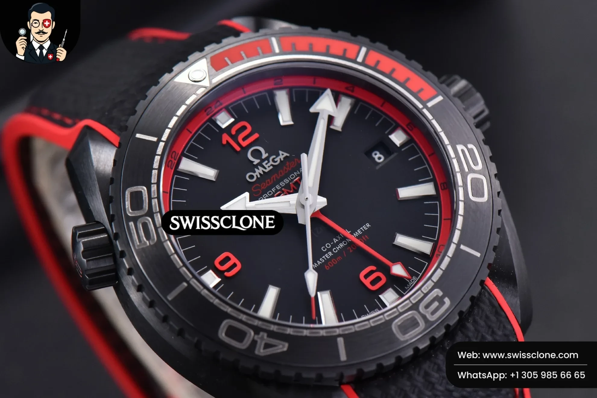Omega Planet Ocean 45.5mm Deep Black red Real Ceramic Black Nylon - Clasp, Bracelet & Buckle Detail | 1:1 Swiss Super Clone