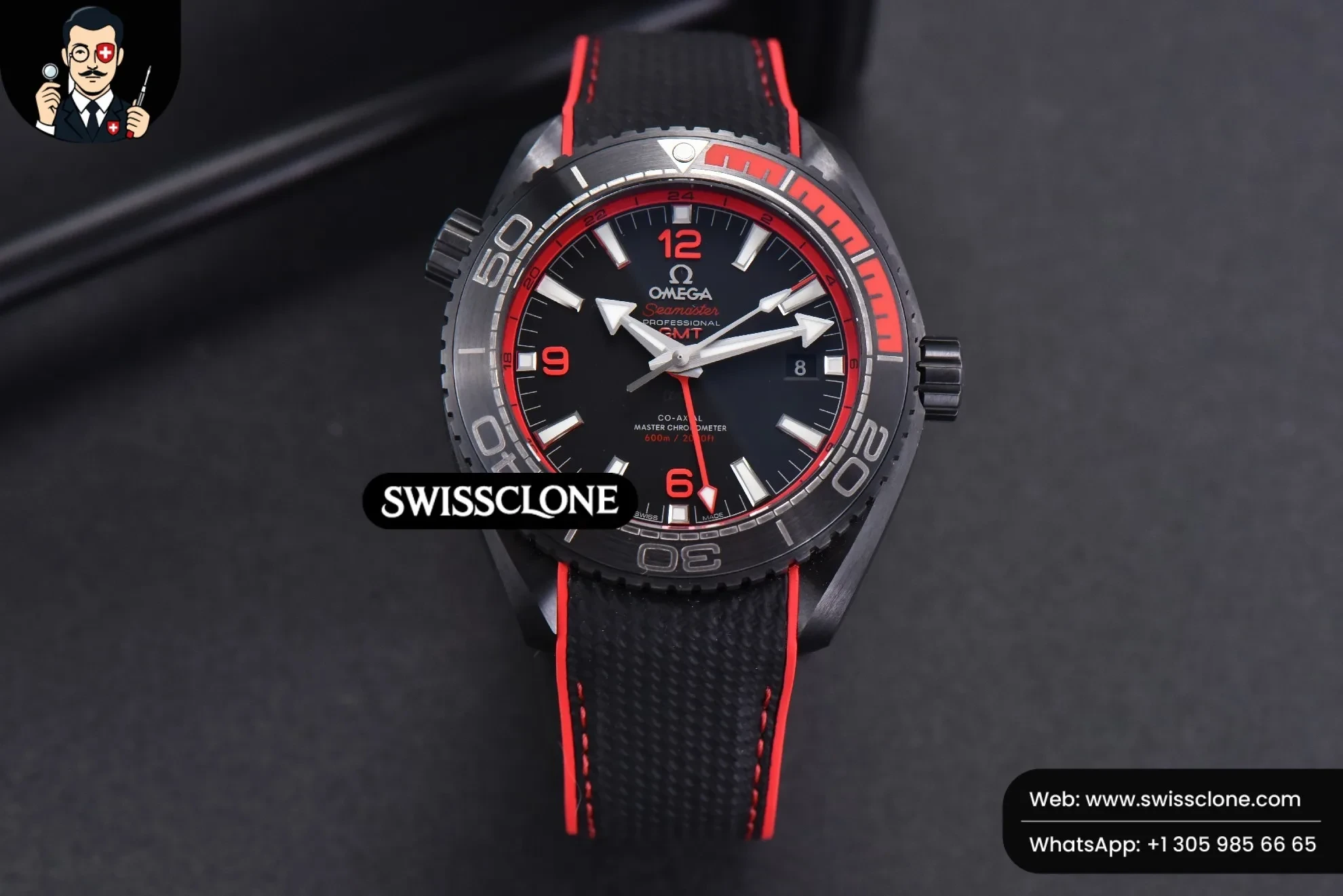 Omega Planet Ocean 45.5mm Deep Black red Real Ceramic Black Nylon