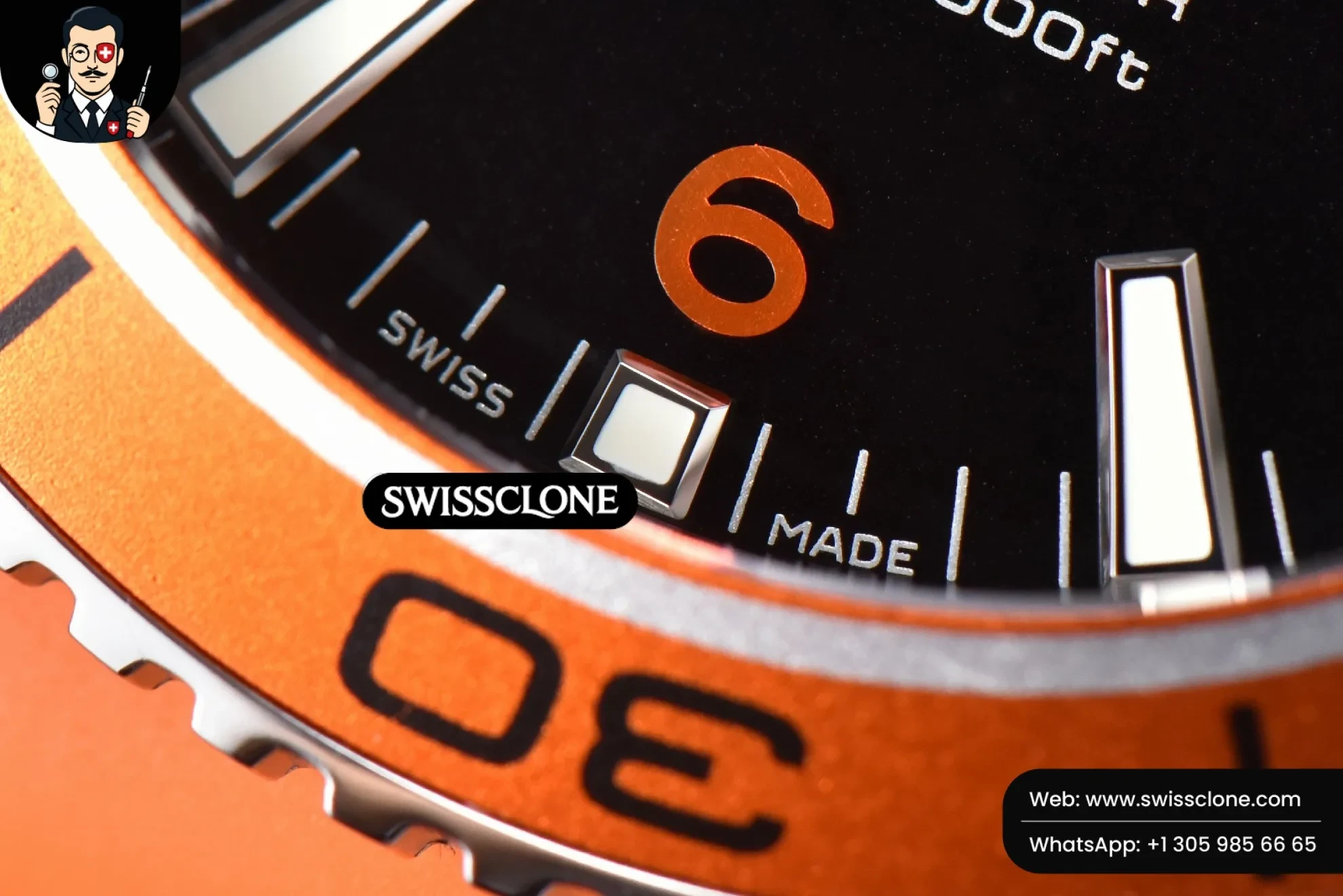Omega Planet Ocean 600m 42mm Black Dial Orange Bezel Orange Rubber - Clasp, Bracelet & Buckle Detail | 1:1 Swiss Super Clone