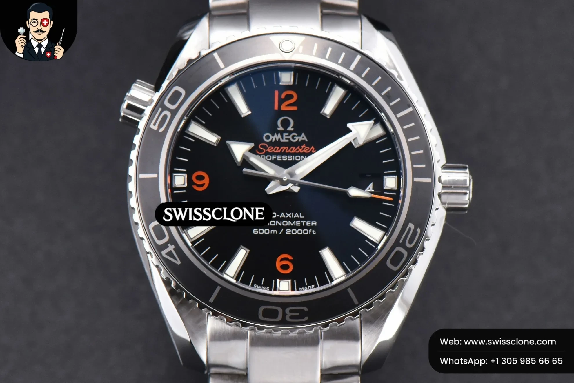 Omega Planet Ocean 600m 42mm Black Dial Orange Marker 1:1 Super Clone - Dial Macro Close-Up