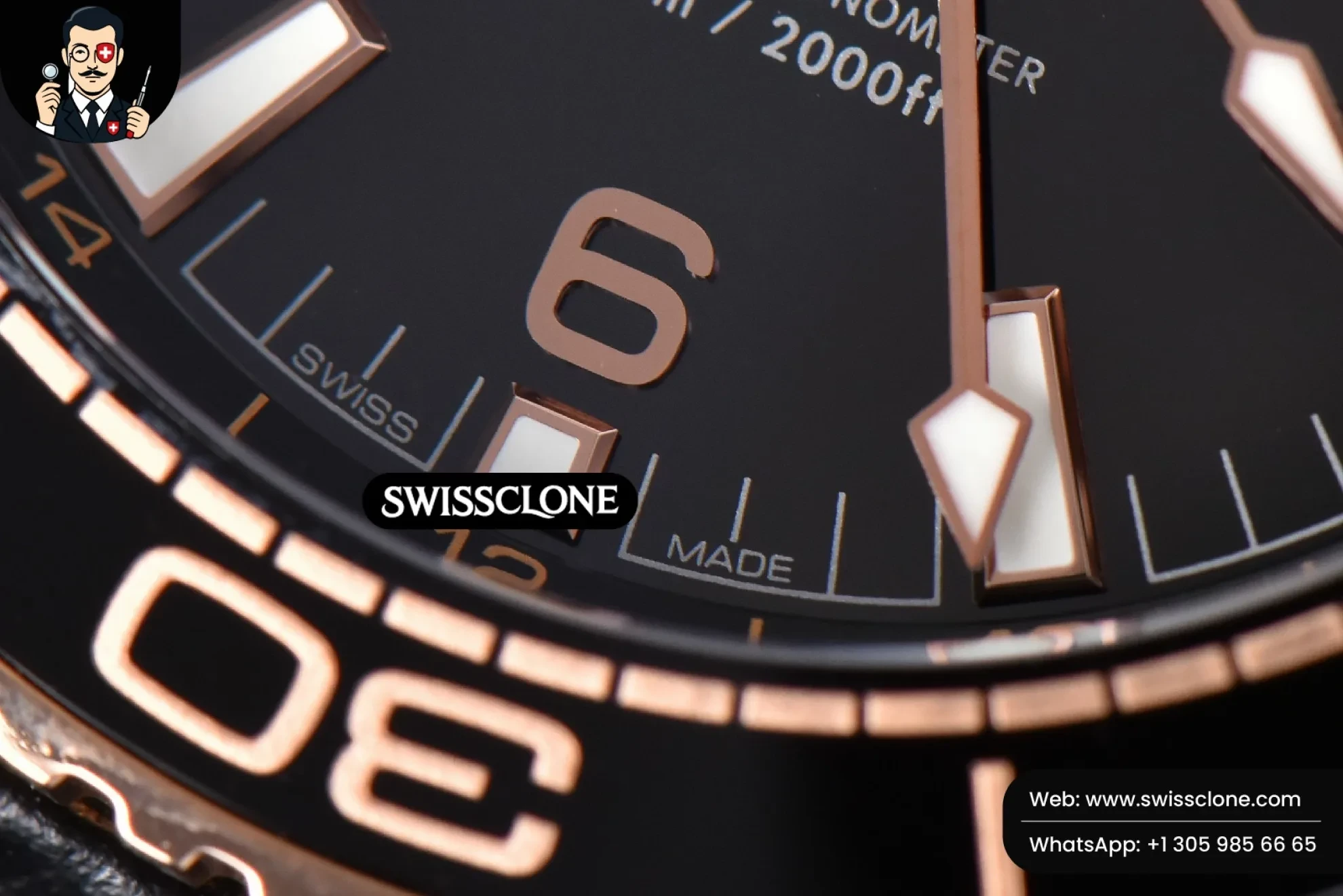 Omega Planet Ocean 600m Deep Black Real Ceramic 45.5mm Black/RG Dial Black Leather - Clasp, Bracelet & Buckle Detail | 1:1 Swiss Super Clone