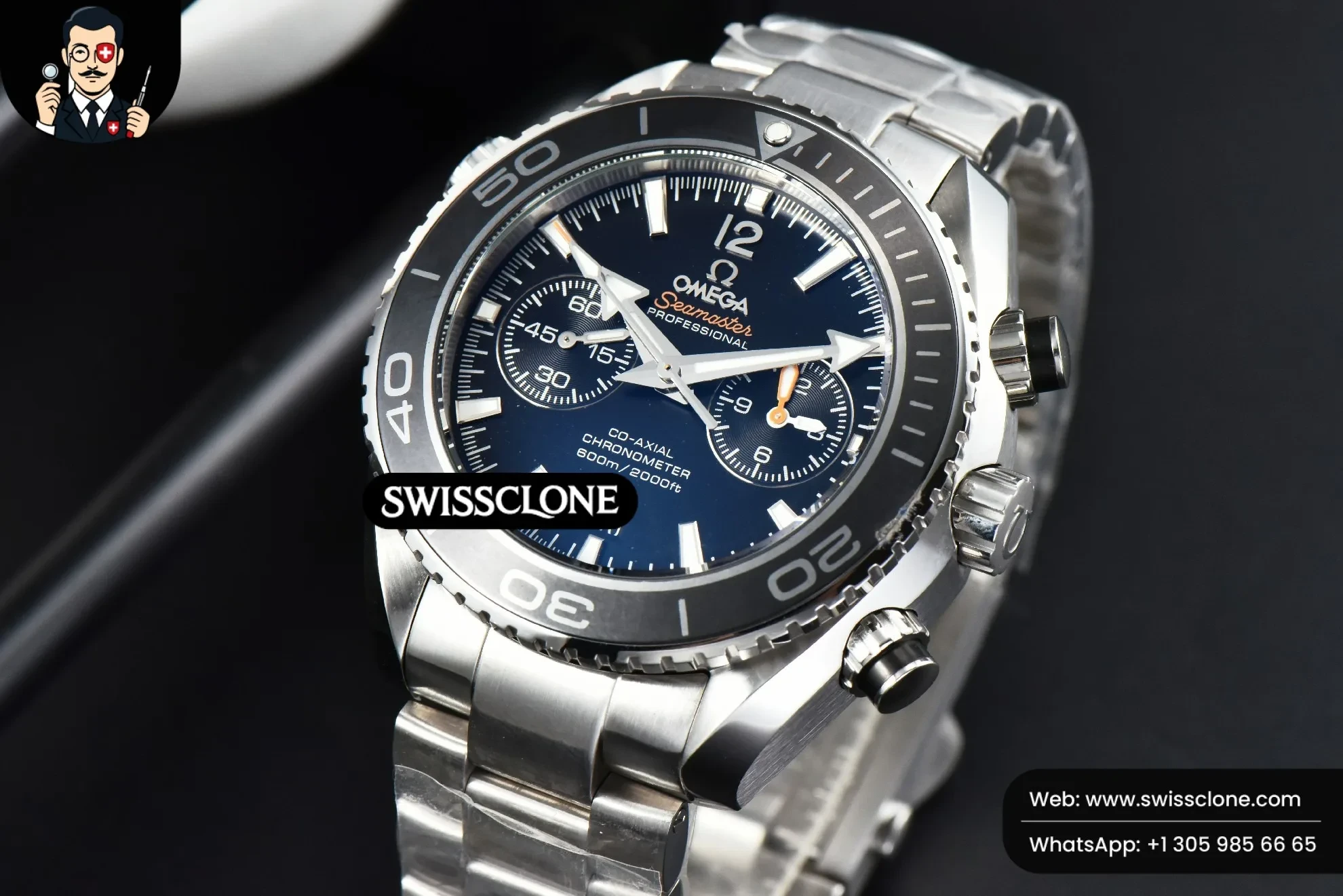 Omega Planet Ocean Chrono 45.5mm OMF Black Dial 1:1 Super Clone - Bezel & Case Profile