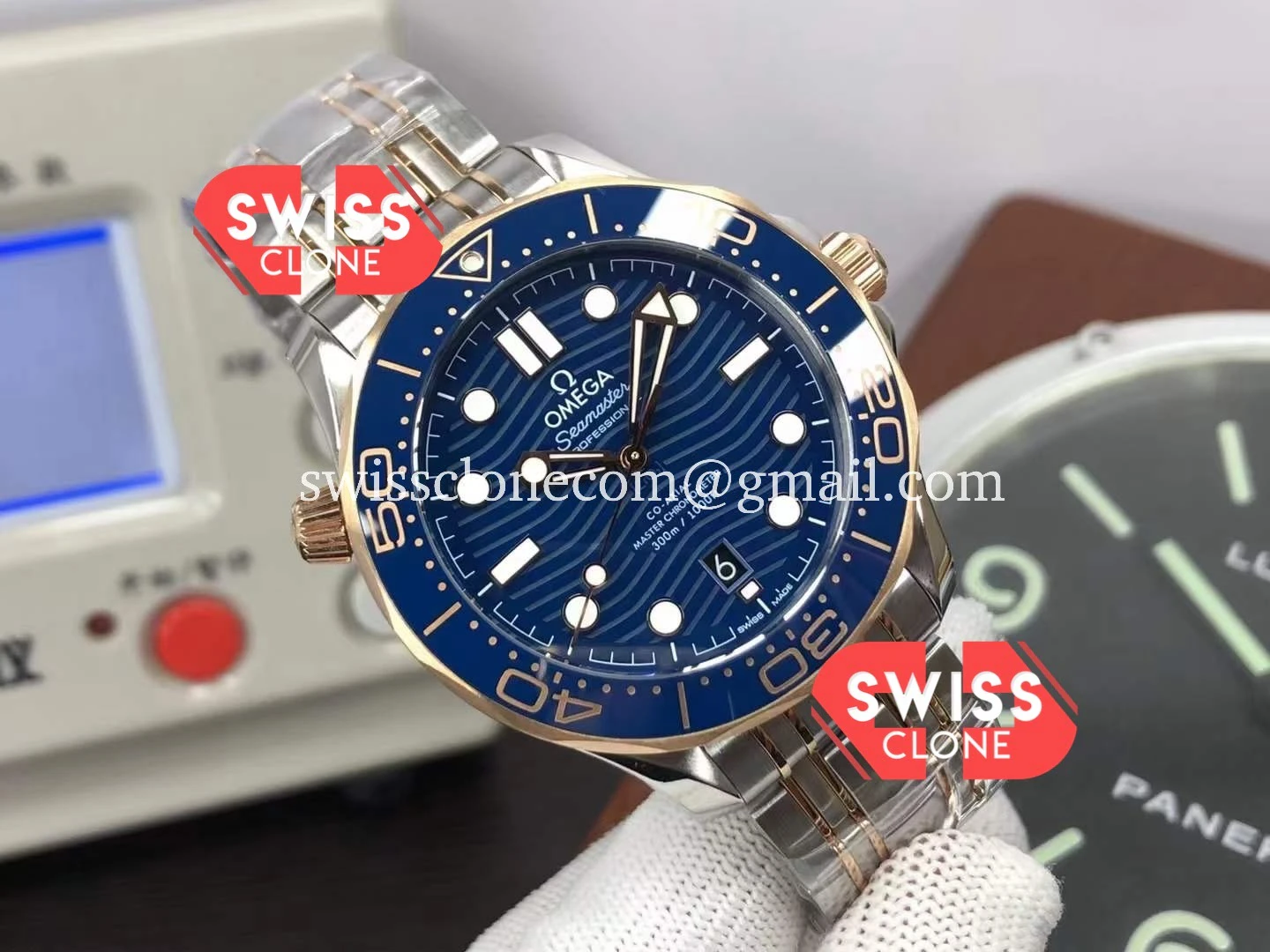 Omega Seamaster 300M Co-Axial Master Chronometer Blue Dial (SW-21664) 1:1 Super Clone - Dial Macro & Hands Close-Up