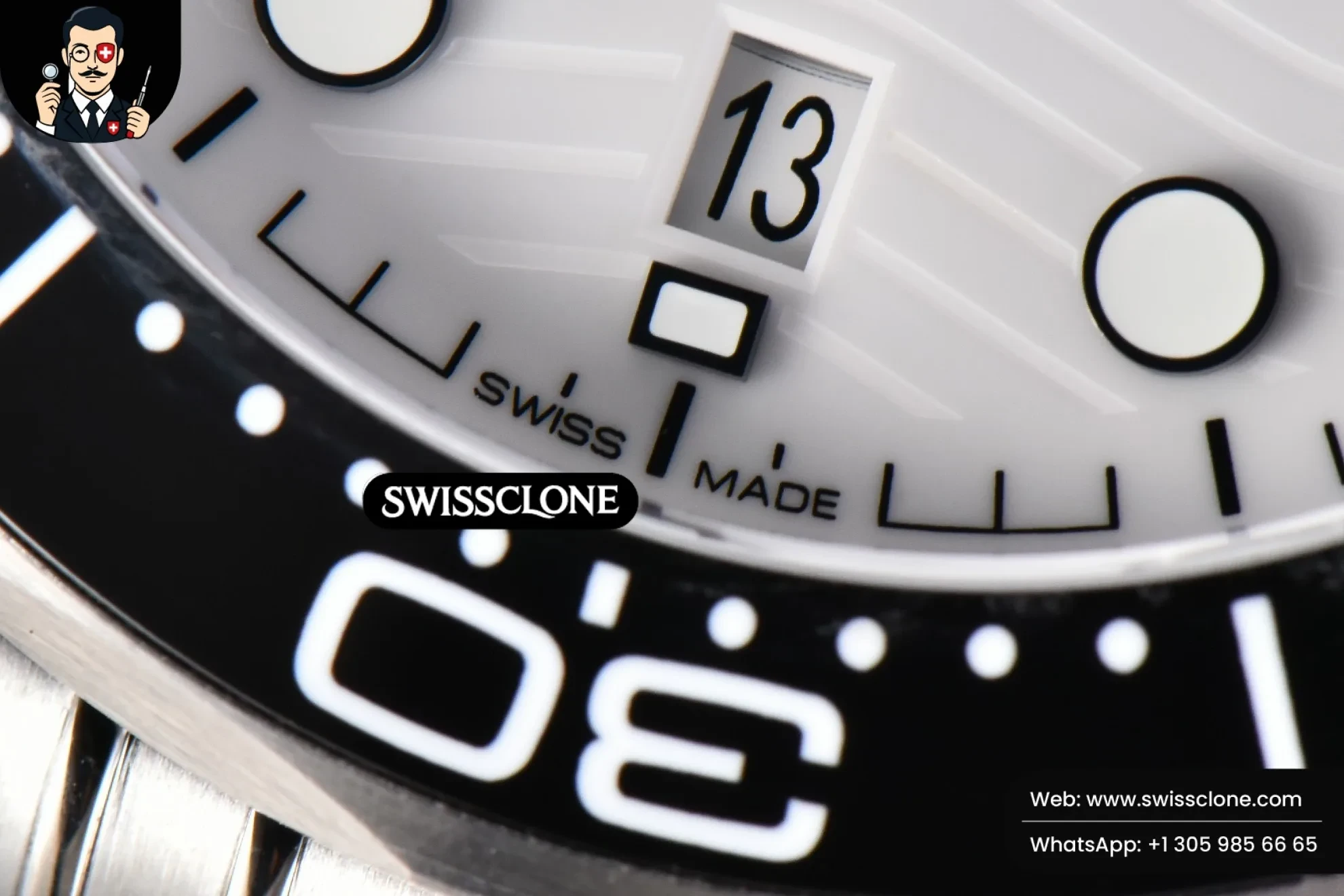 Omega Seamaster Diver 300M 42mm Black Ceramic White Dial - Clasp, Bracelet & Buckle Detail | 1:1 Swiss Super Clone