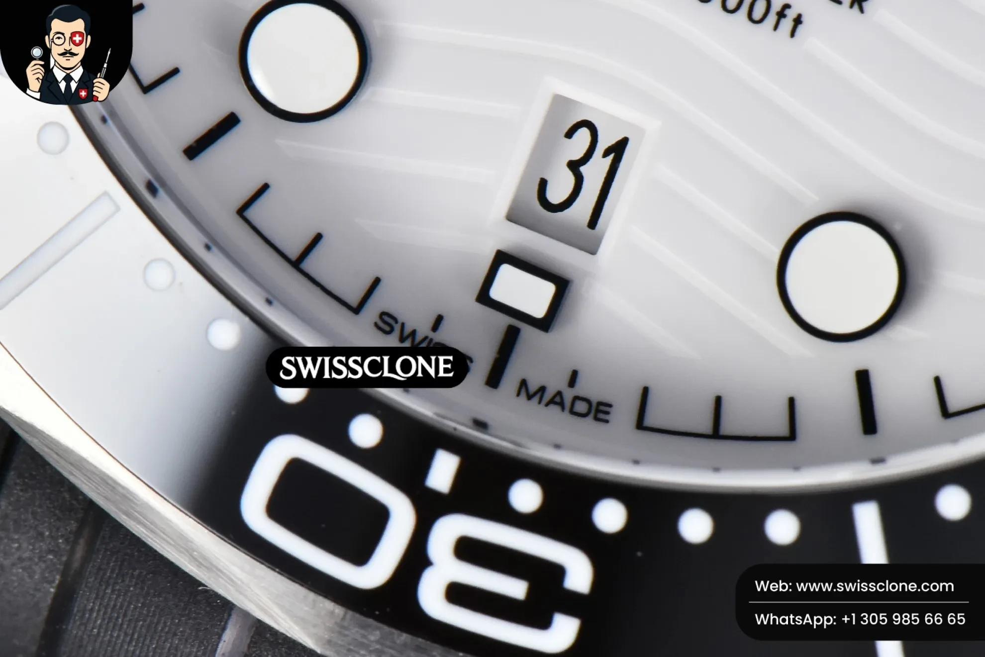 Omega Seamaster Diver 300M 42mm Black Ceramic White Dial Black Rubber - Clasp, Bracelet & Buckle Detail | 1:1 Swiss Super Clone