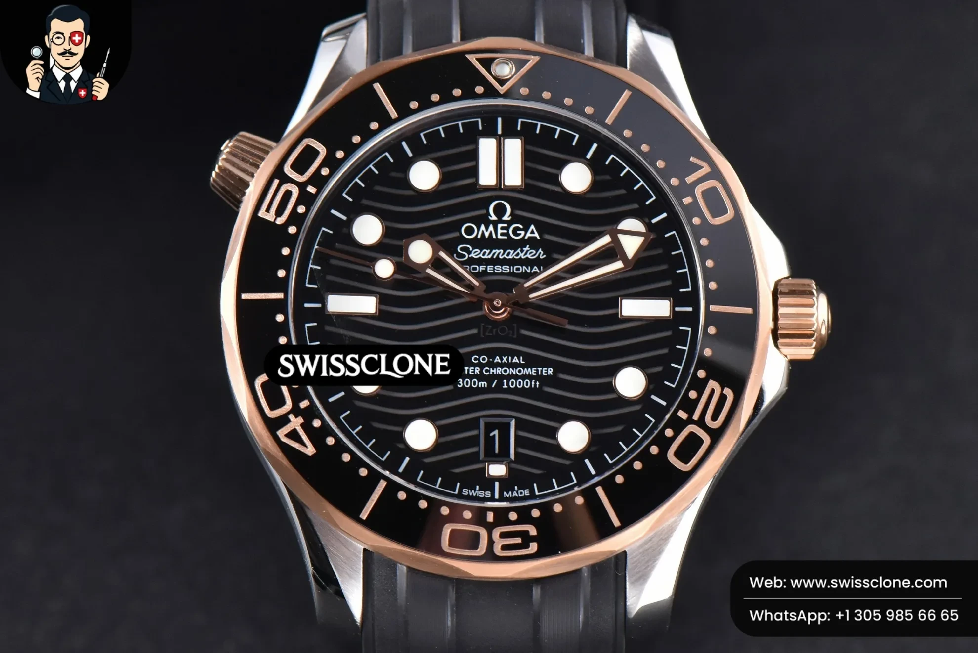 Omega Seamaster Diver RG/SS 300M 42mm Black Dial Rubber