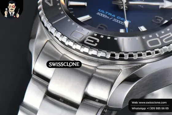 Omega Seamaster Planet Ocean Ultra Deep 45.5mm Blue Gradient Dial - Clasp, Bracelet & Buckle Detail | 1:1 Swiss Super Clone