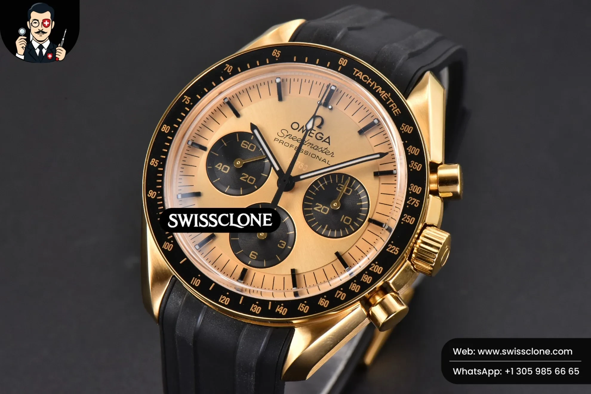 Omega Speedmaster Moonwatch 42.5mm V6SF Dial Black Rubber Manual Chrono 1:1 Super Clone - Bezel & Case Profile