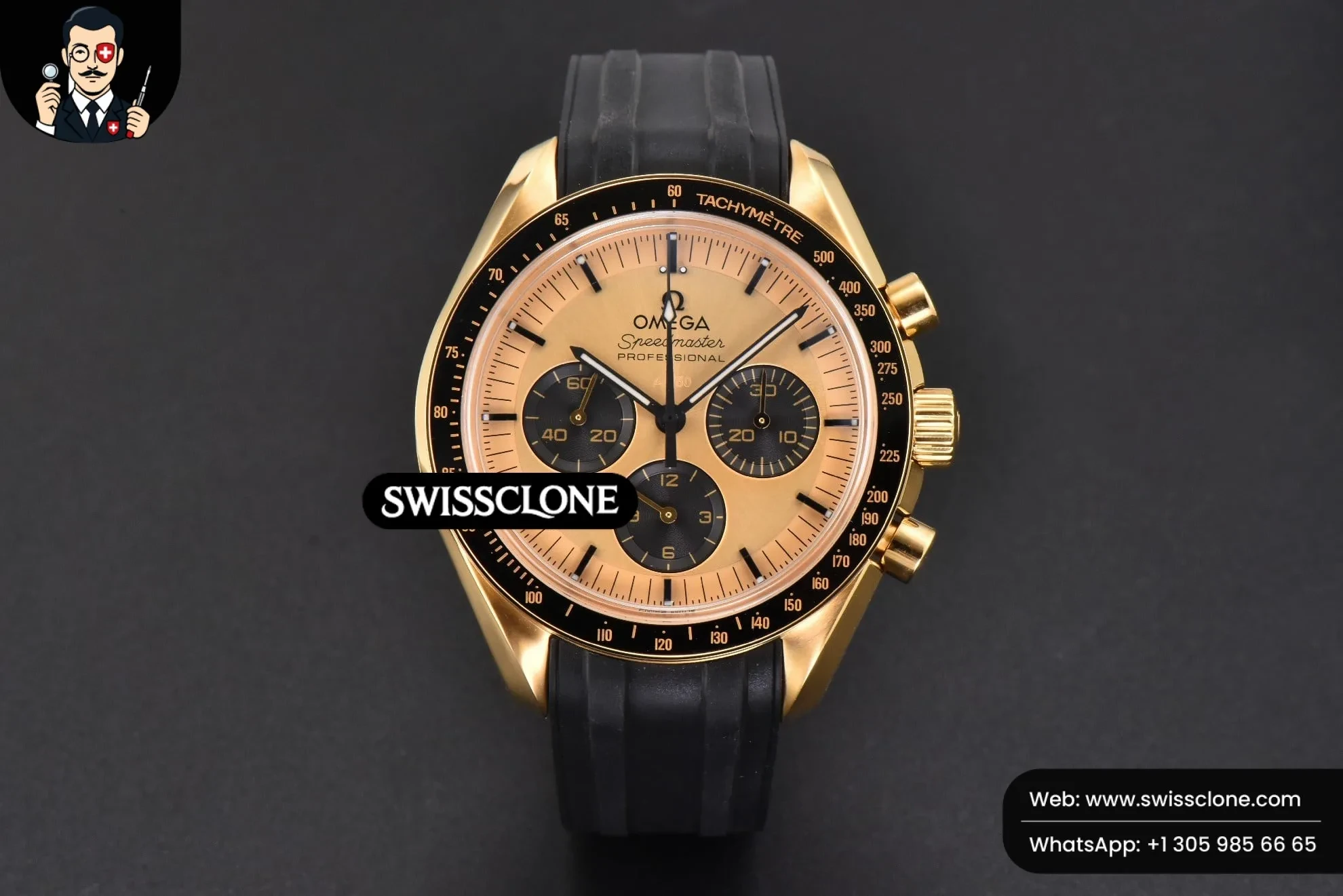 Omega Speedmaster Moonwatch 42.5mm V6SF Dial Black Rubber Manual Chrono 1:1 Super Clone - Dial Macro Close-Up