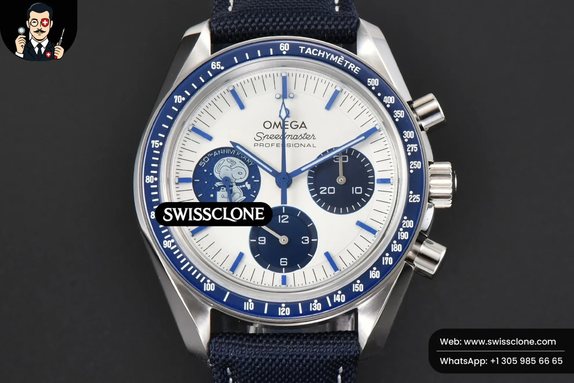 Omega Speedmaster Professional ‘Snoopy’ 50th Anniversary 42mm Nylon - 45-Degree Case Profile & Crown View | 1:1 Swiss Super Clone