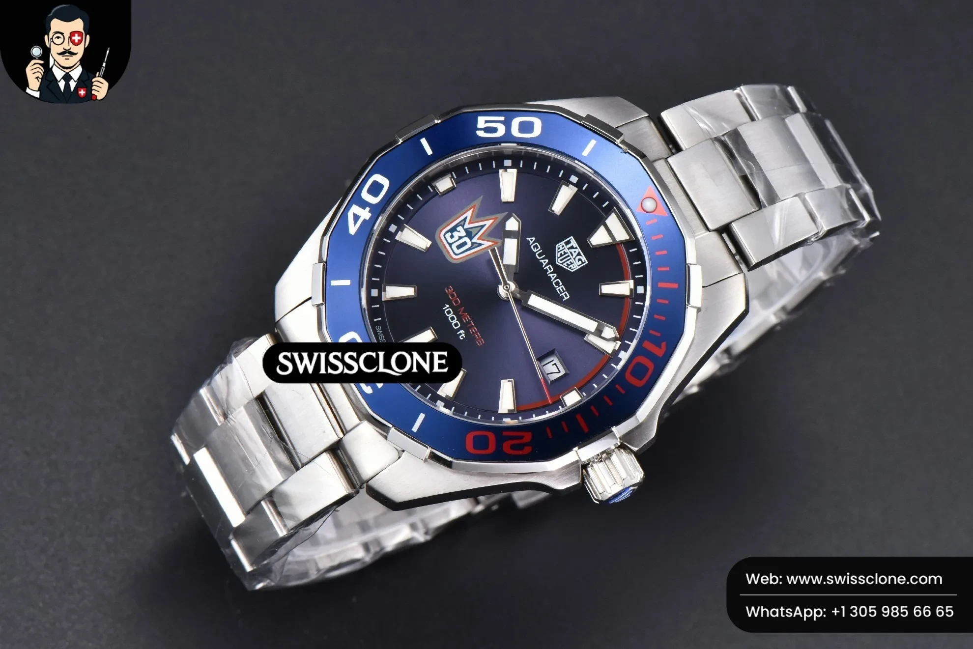 Omega Tag Heuer Aquaracer 300M 41mm OF Blue/Red Bezel Purple Dial SW200 1:1 Super Clone - Bezel & Case Profile