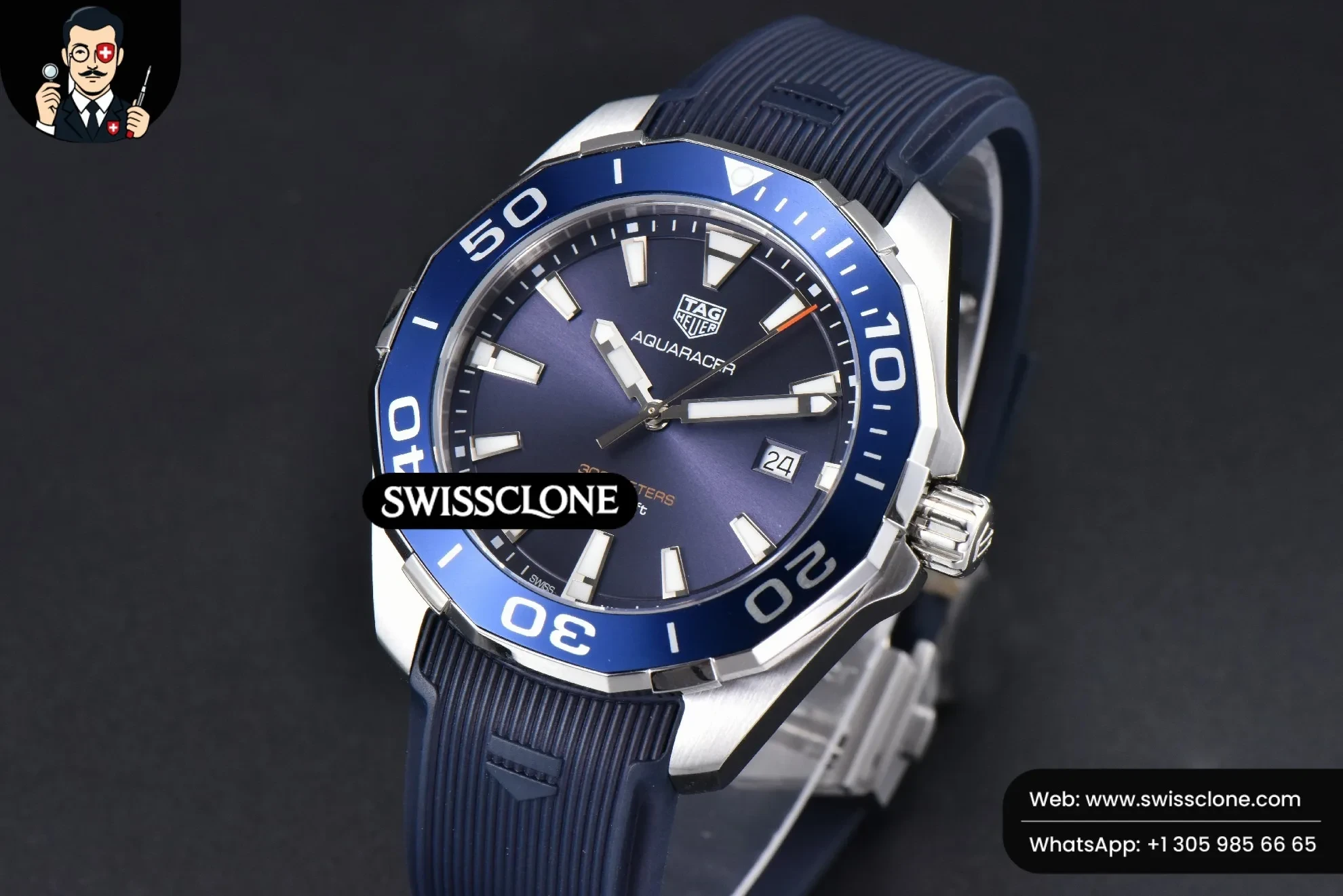 Omega Tag Heuer Aquaracer 300M 41mm OF Purple Dial Blue Rubber 1:1 Super Clone - Bezel & Case Profile