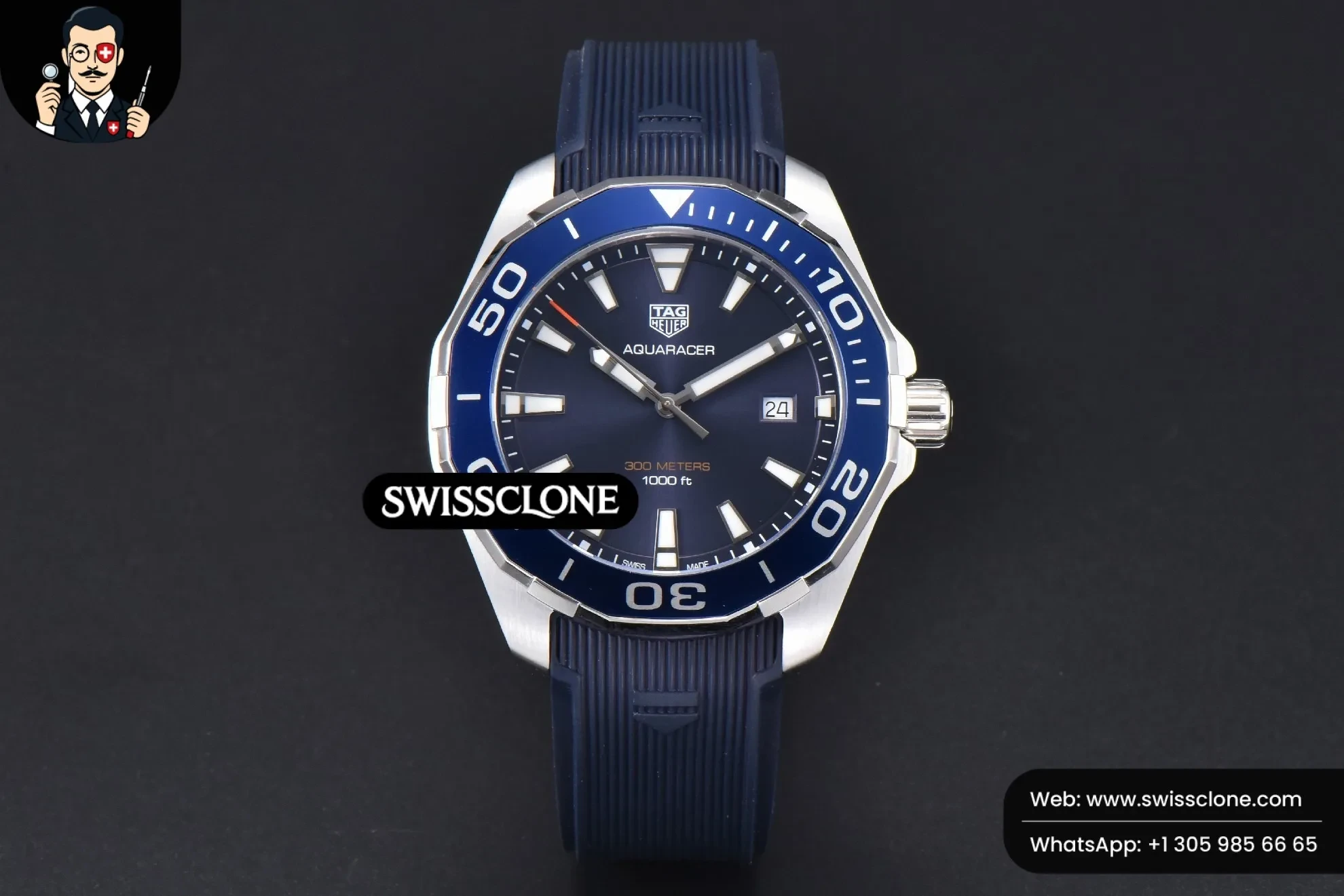 Omega Tag Heuer Aquaracer 300M 41mm OF Purple Dial Blue Rubber 1:1 Super Clone - Dial Macro Close-Up