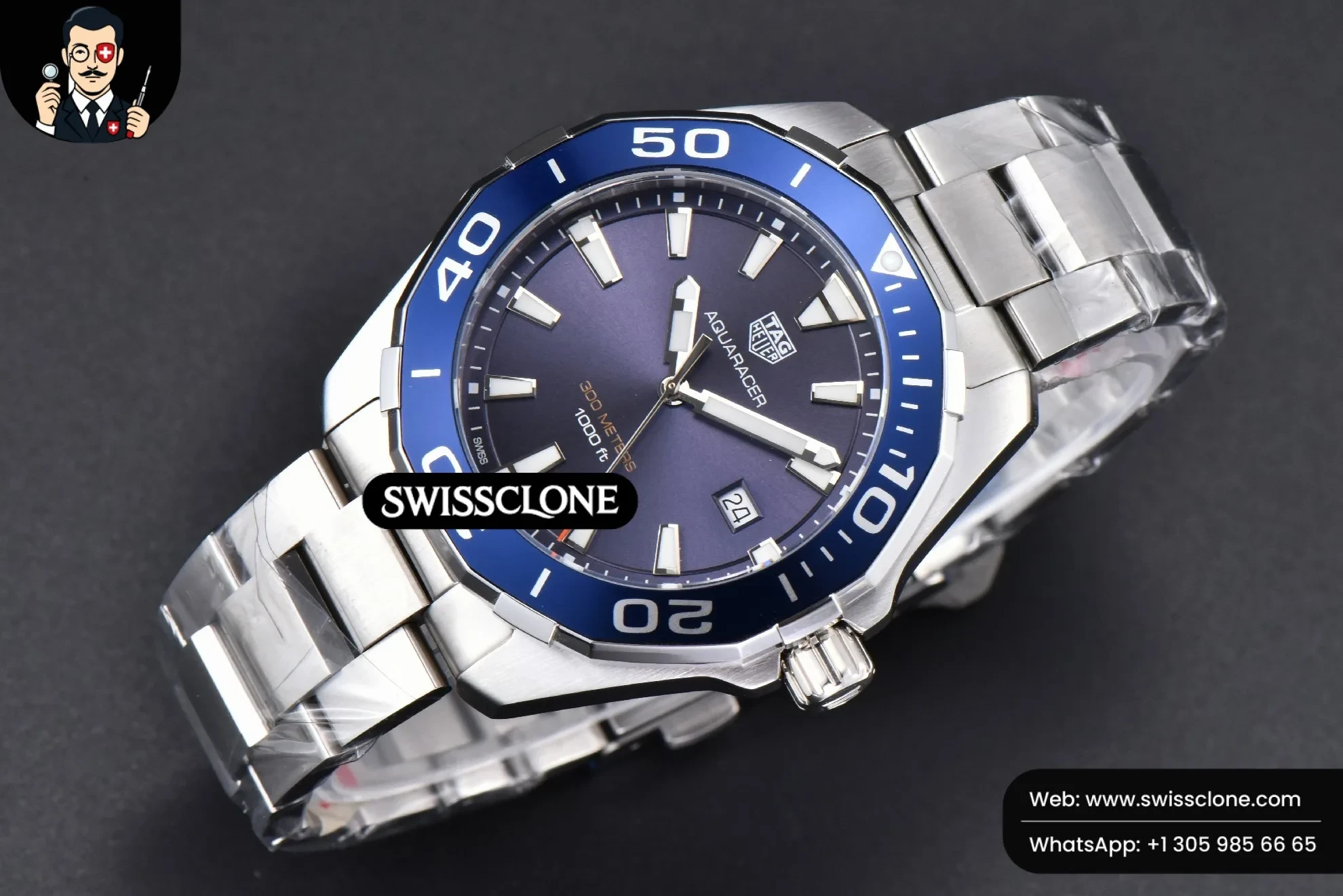 Omega Tag Heuer Aquaracer 300M 41mm OF Purple Dial SW200 1:1 Super Clone - Bezel & Case Profile