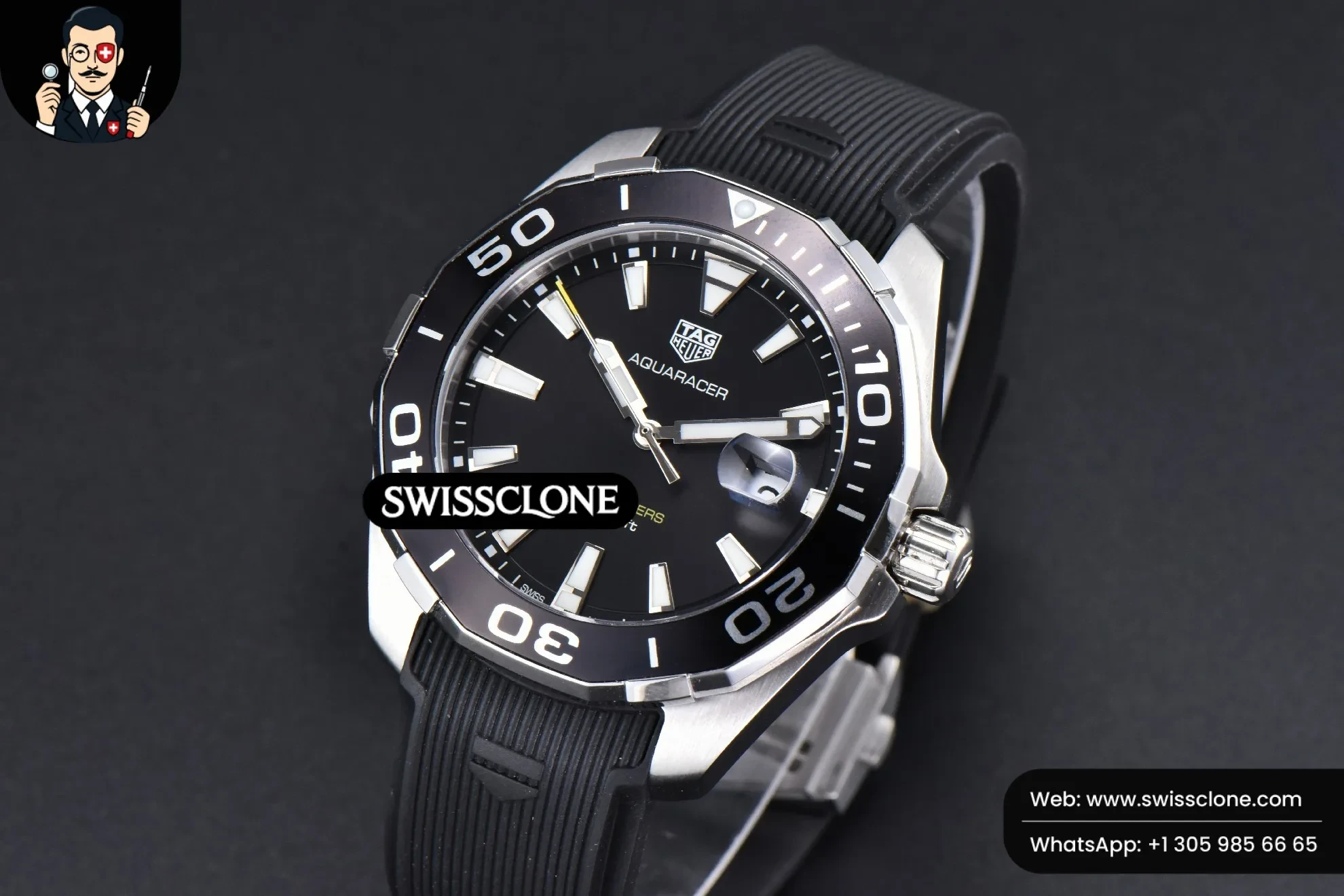 Omega Tag Heuer Aquaracer 300M OF 43mm Black Dial Rubber Quartz 1:1 Super Clone - Bezel & Case Profile