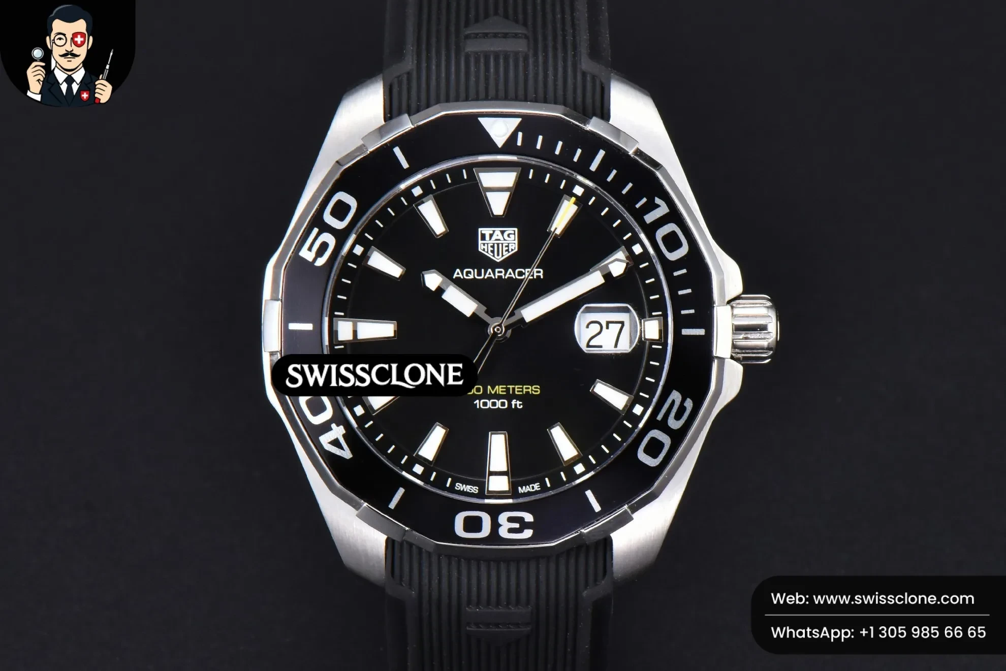 Tag Heuer Aquaracer 300M OF 43mm Black Dial Rubber Quartz