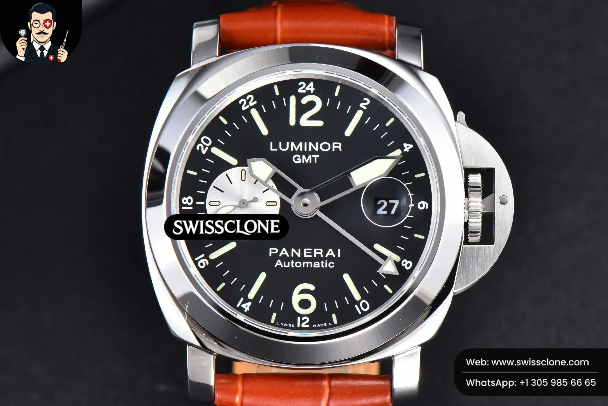 Panerai PAM088 GMT 44mm Black Dial Brown Leather P9001