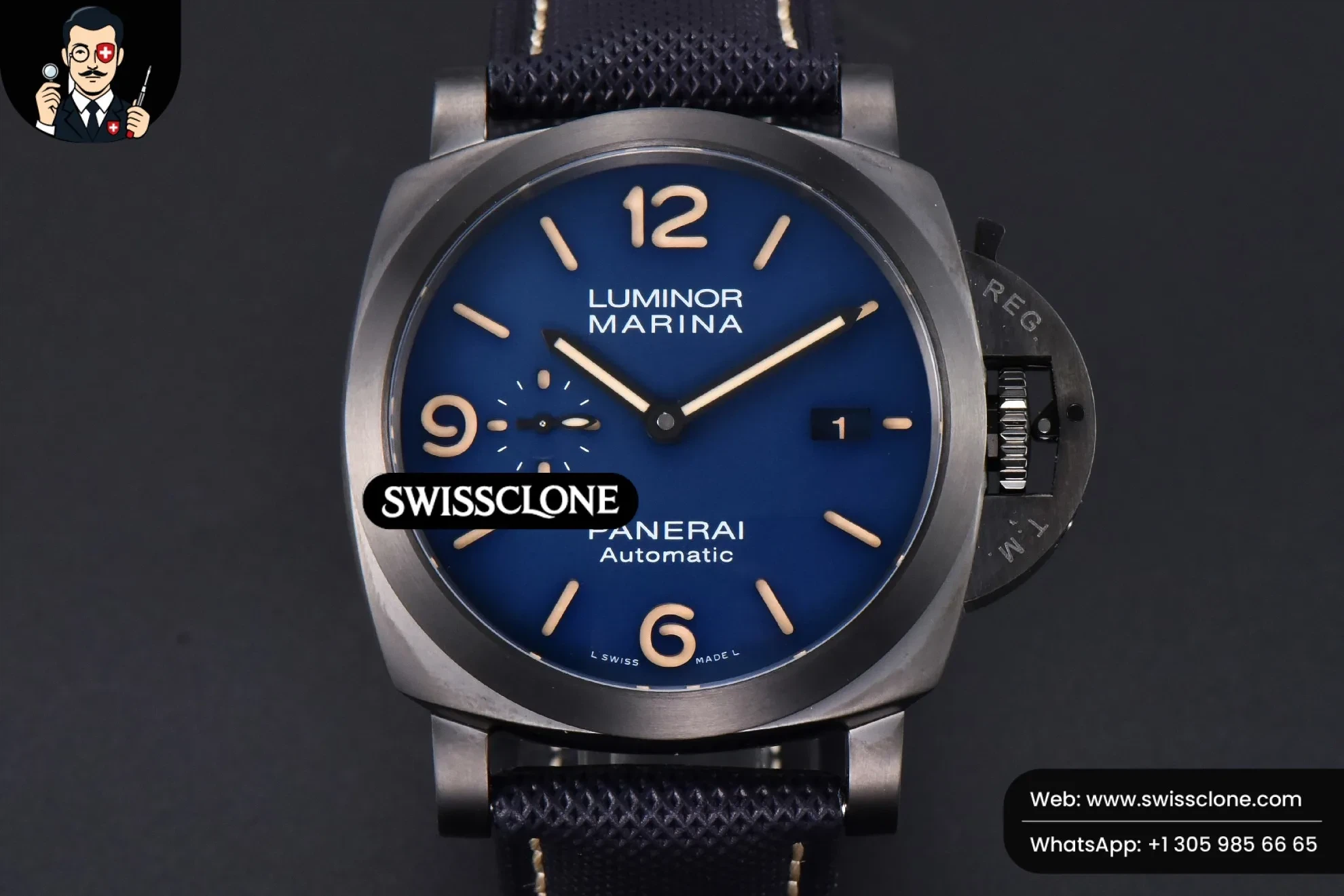 Panerai PAM1021 TTF 44mm Blue Dial Blue Nato P9010 1:1 Super Clone - Dial Macro Close-Up