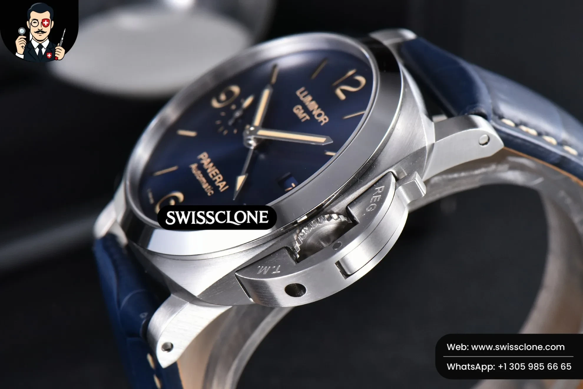 Panerai PAM1033 44mm Luminor GMT Blue Dial Blue Leather P9011 1:1 Super Clone - On-Wrist Presence View