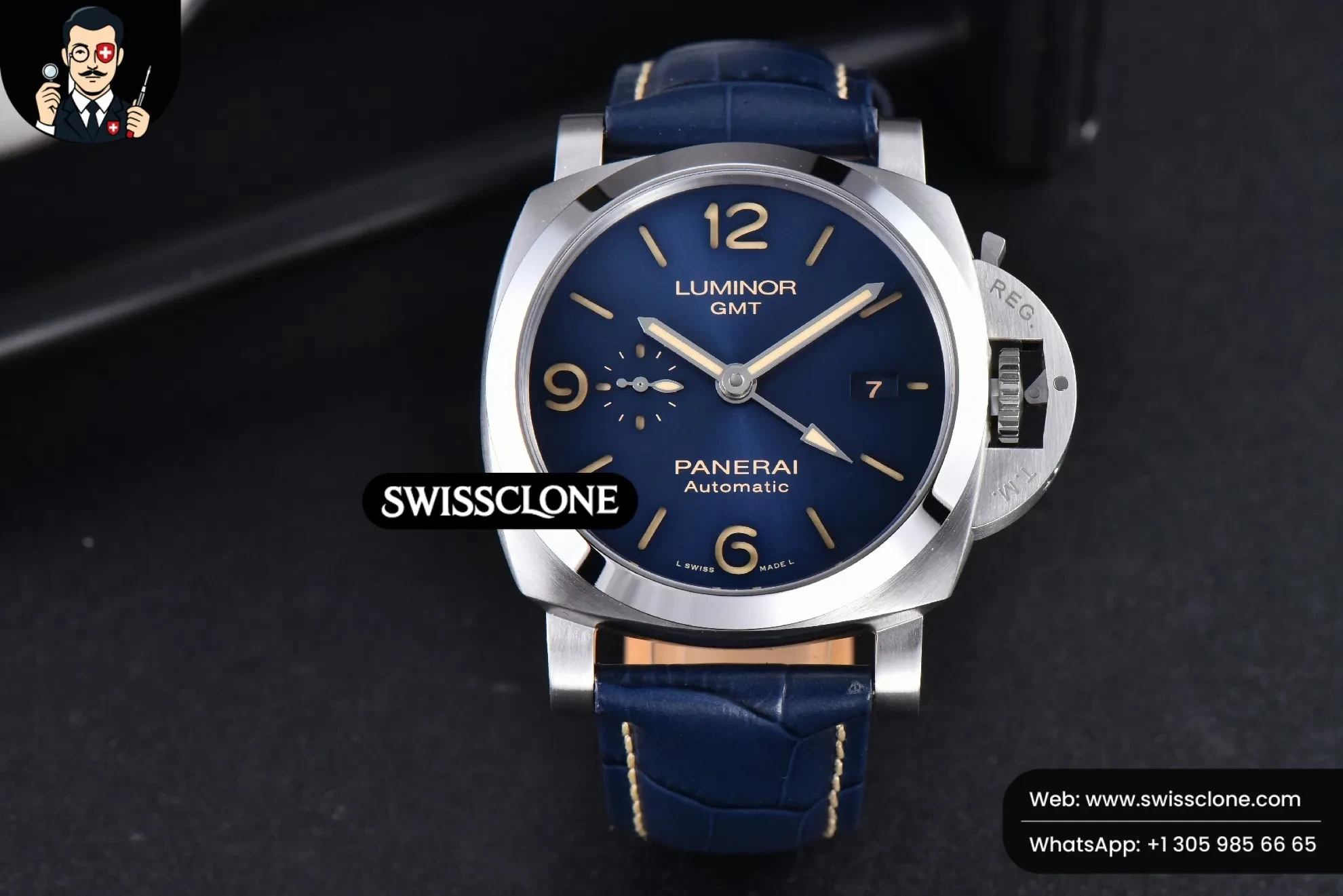 Panerai PAM1033 44mm Luminor GMT Blue Dial Blue Leather P9011