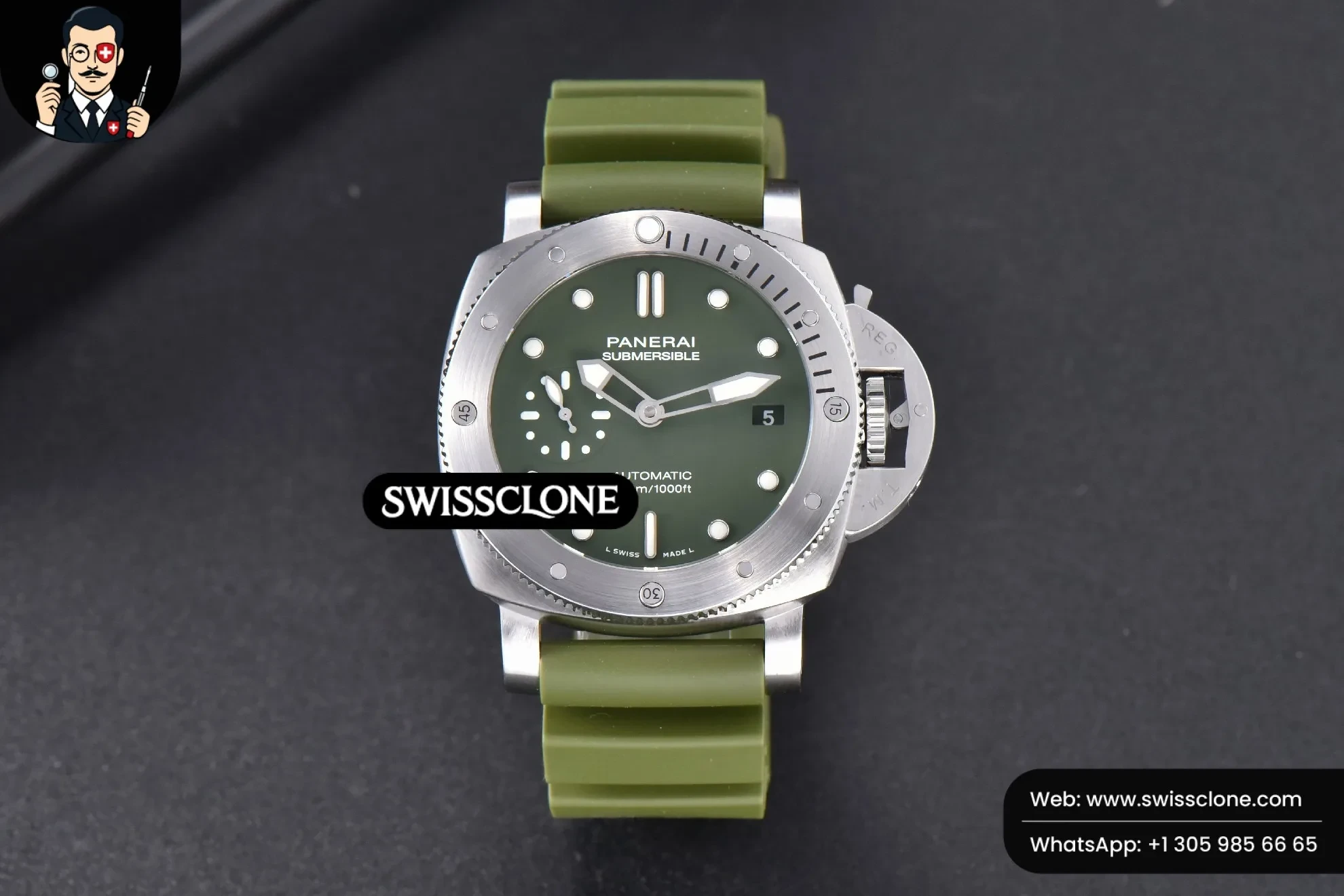 Panerai PAM1055 42mm Luminor Submersible on Green Rubber P.900
