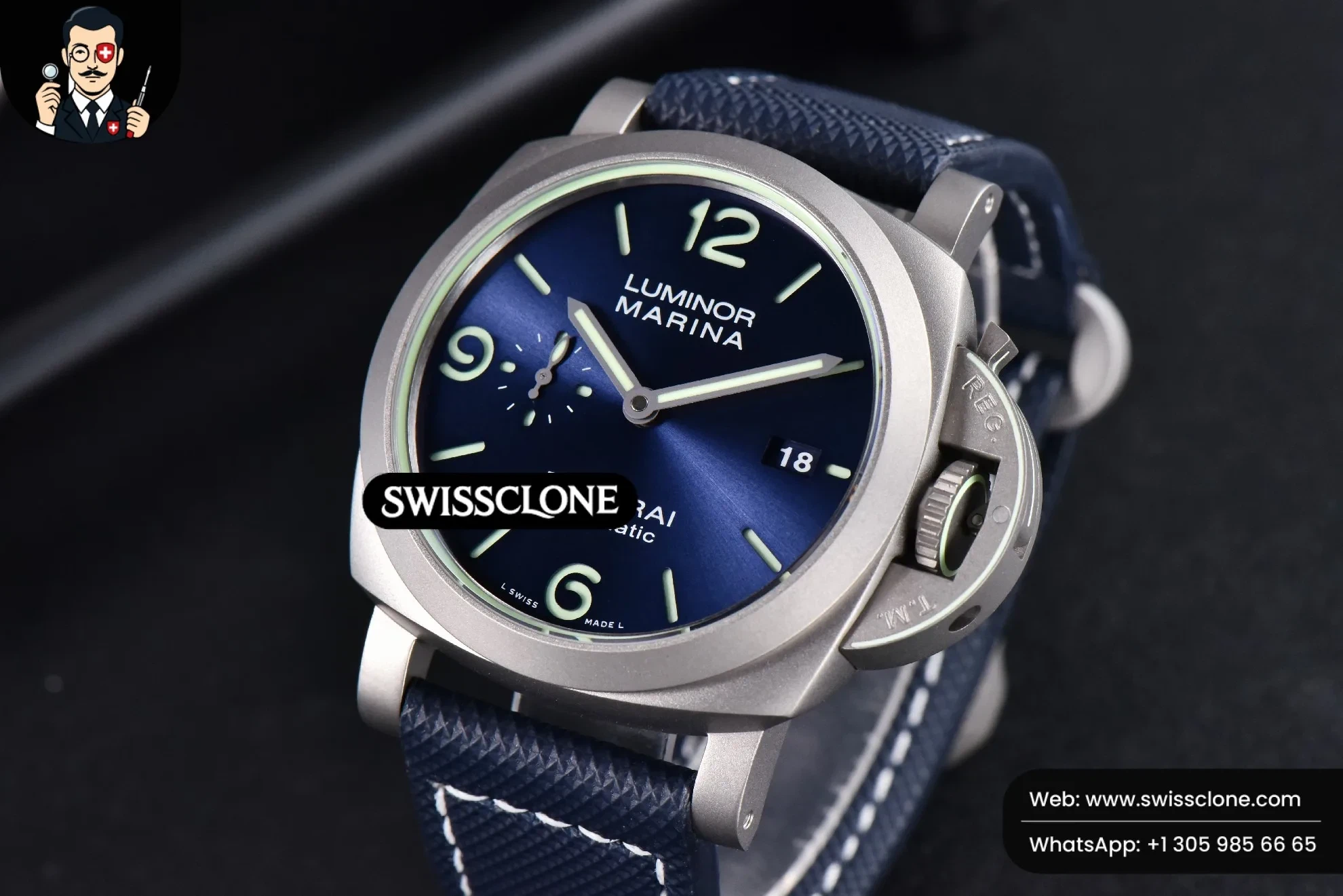 Panerai PAM1117 Titanium 44mm Blue Dial Blue Rubber P9010 1:1 Super Clone - Dial Macro Close-Up