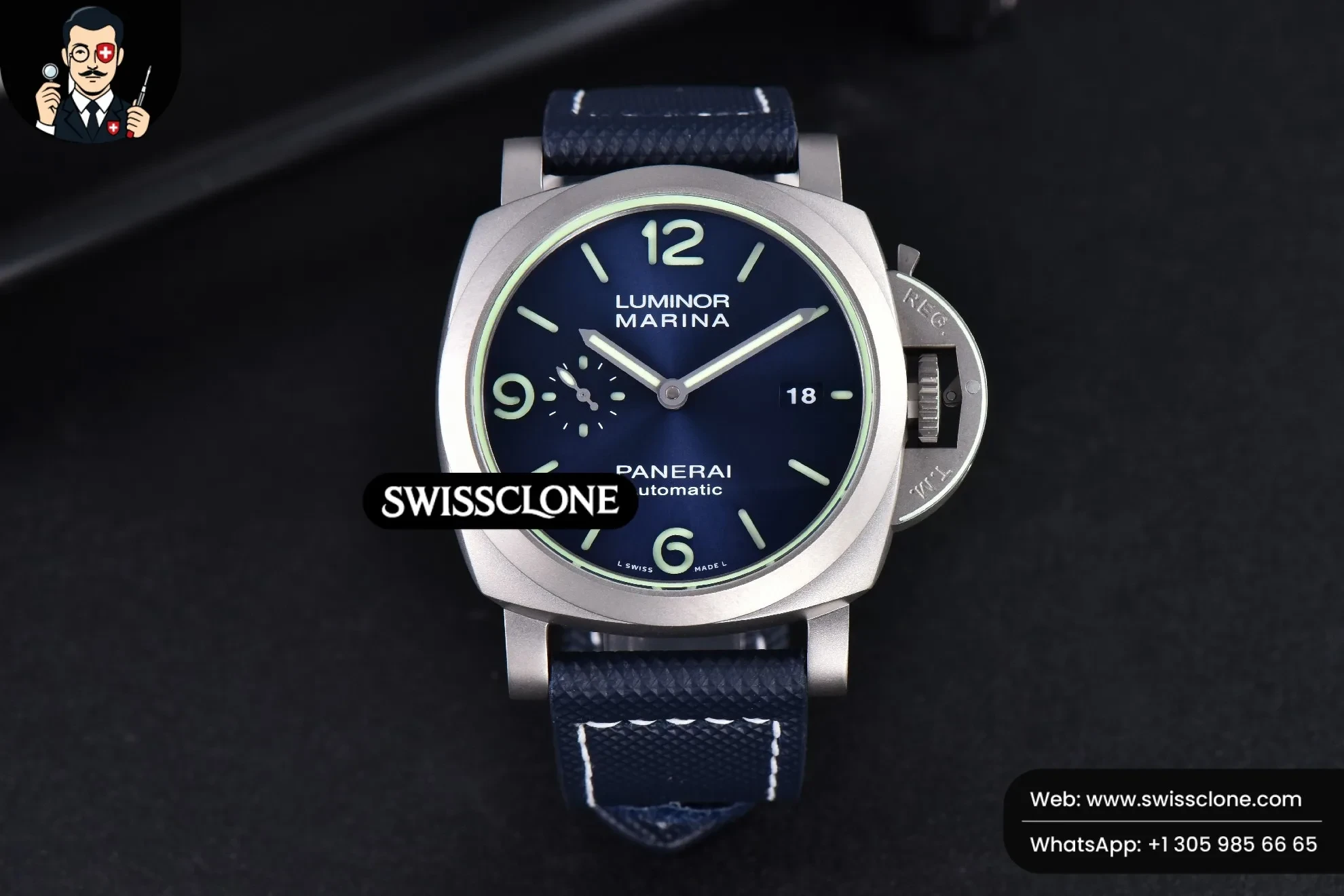 Panerai PAM1117 Titanium 44mm Blue Dial Blue Rubber P9010